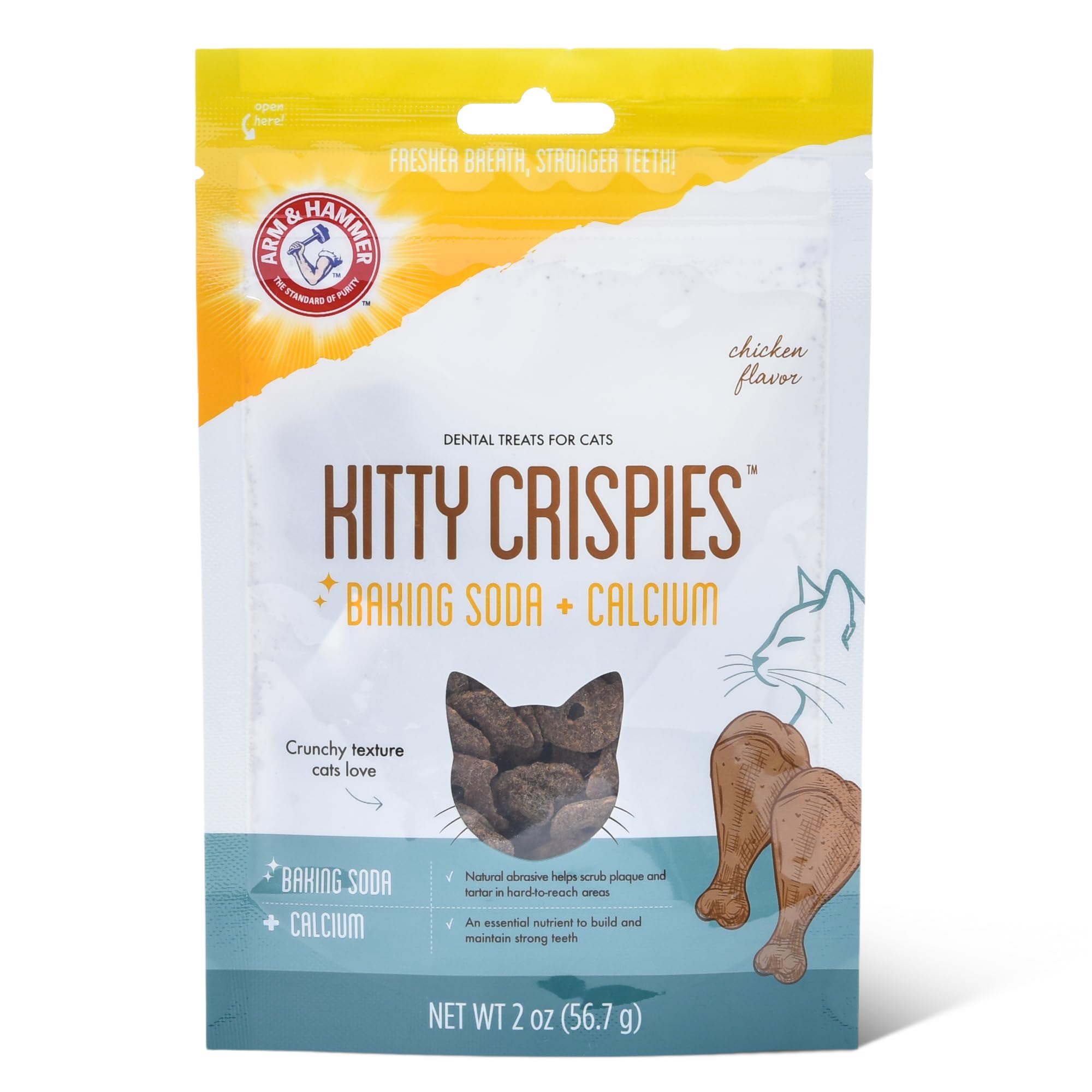Arm & Hammer for Pets Kitty Crispies Dental Treats for Cats with Baking Soda and Calcium, Helps Fight Bad Breath, Plaque & Tartar without Brushing, Chicken Flavor Cat Treats, Small Size, 2 oz