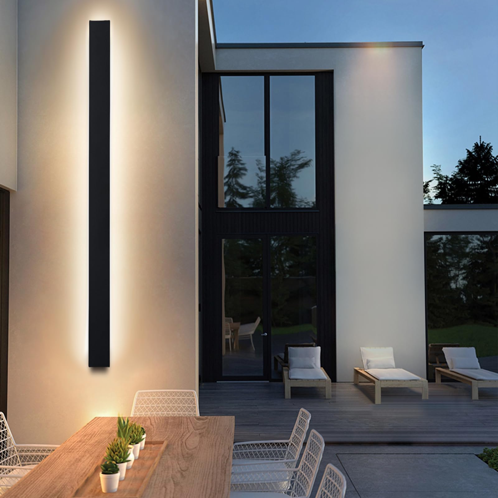 Applique da Parete Esterno 100CM LED Lungo Nero impermeabile 4500K Luce Naturale illuminazione Moderne Lampada Parete Luci per Portico Esterno Villa Wall Light Scala Corridoio Luce WallLamp