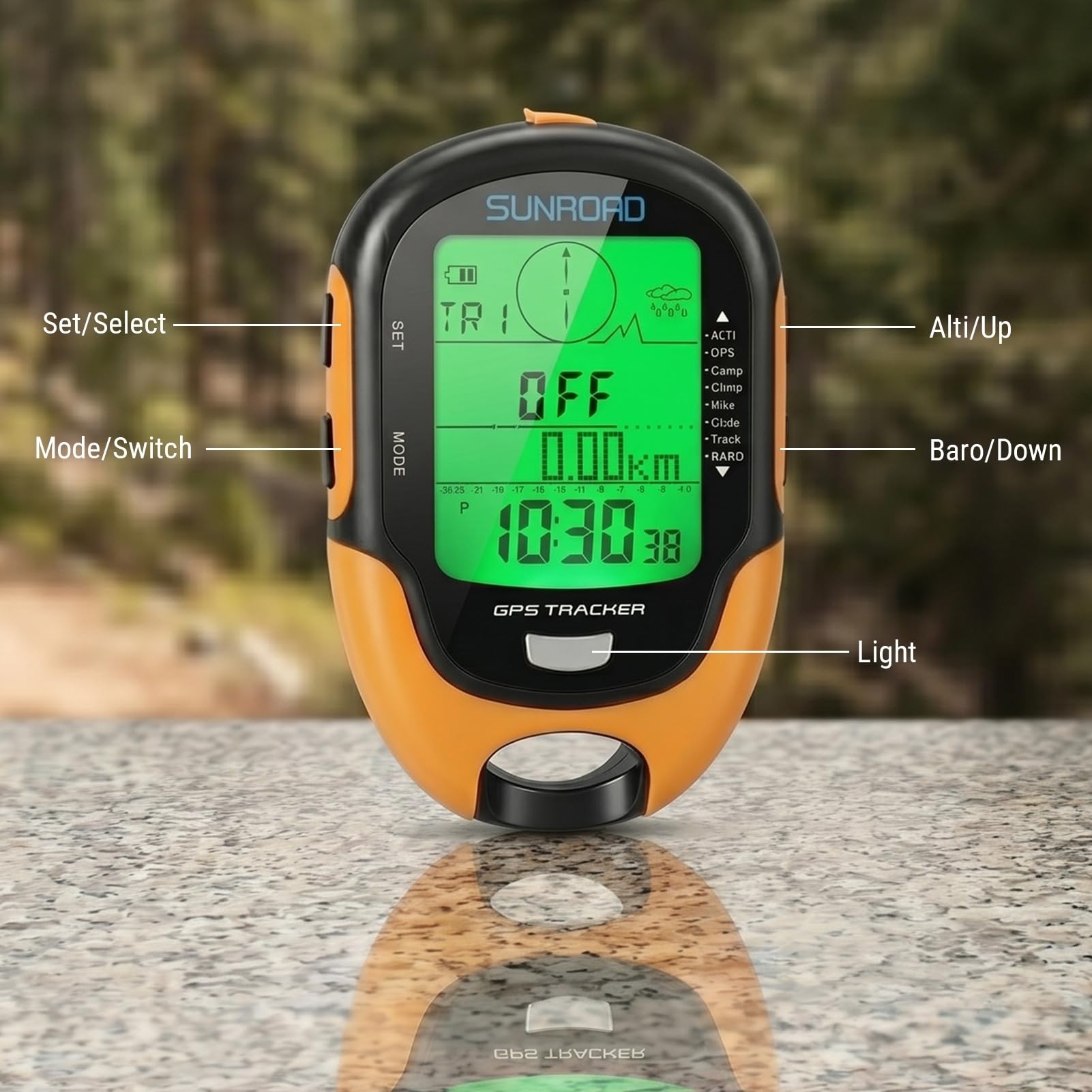 Misuratore GPS, barometro GPS, 100 × 66 × 20 mm, IPX4, impermeabile, multifunzione, con sensore ad alta precisione, torcia LED