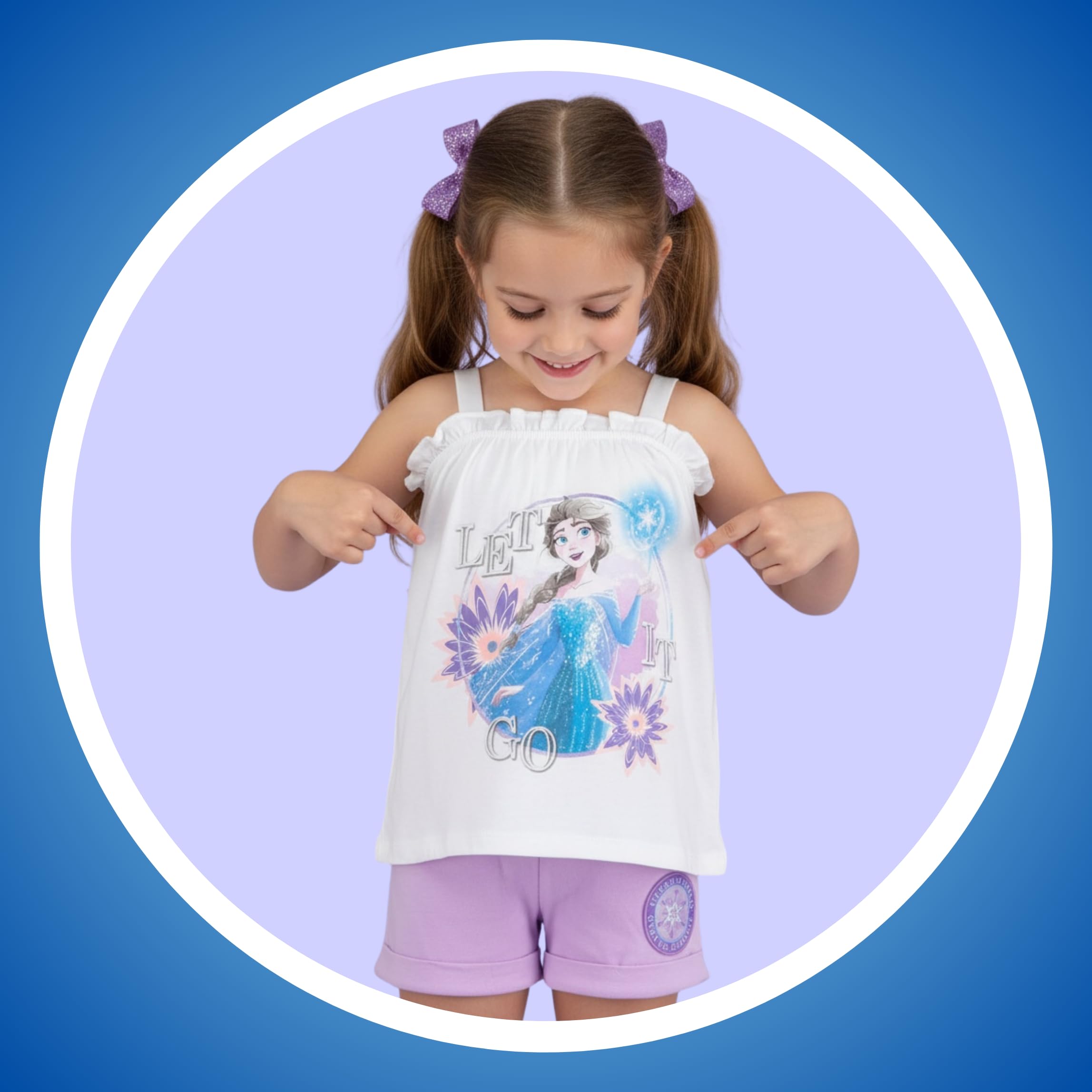 Disney Frozen Camiseta y Pantalón Corto para Niña, Diseño 'Let it Go' Lentejuelas Pijama Conjunto 2 Piezas para Niñas, Tallas 3 a 8 Años
