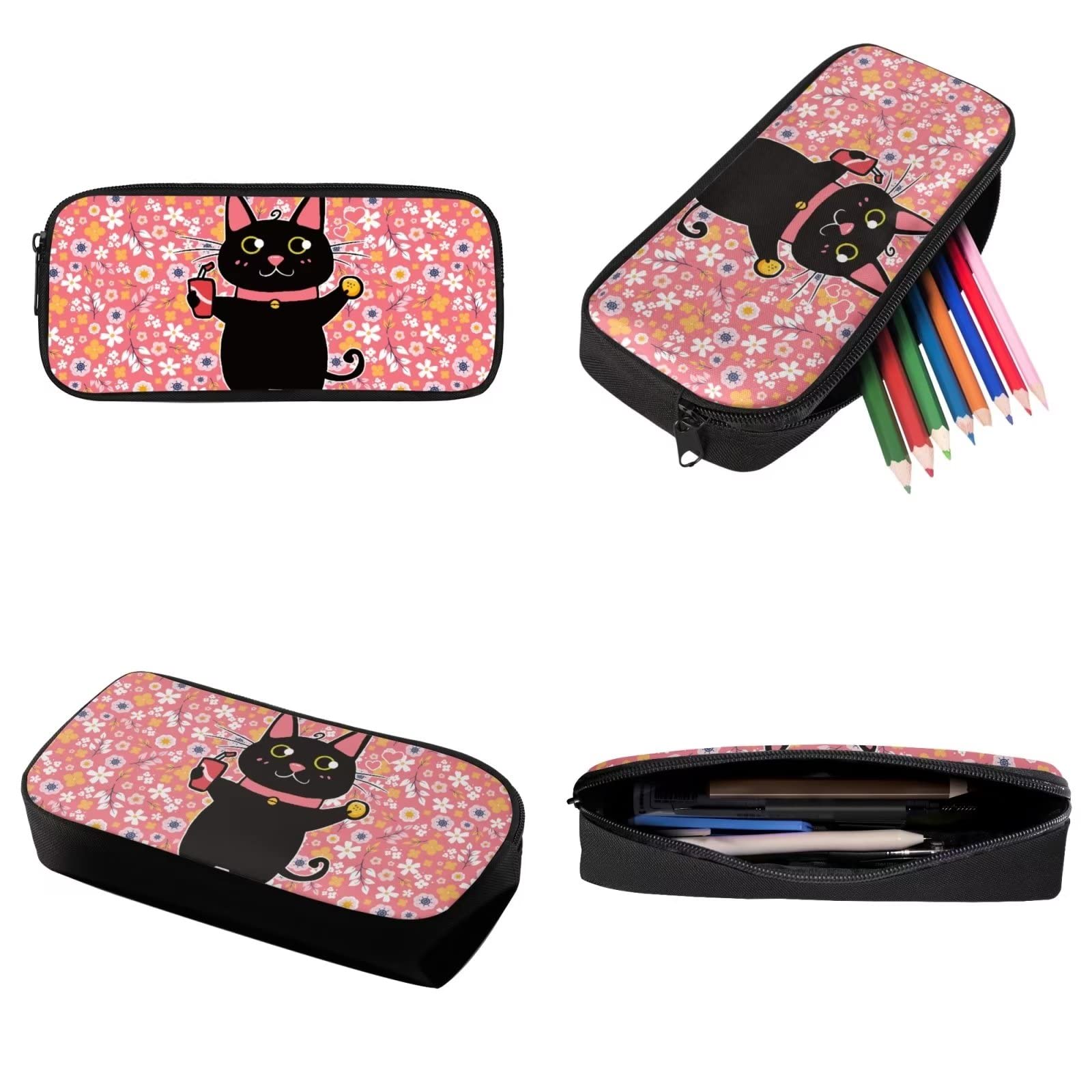 Poceacles Schultasche und Lunchbox-Set für Teenager, Jungen, Grundschule, Büchertasche, Federmäppchen für Grundschulkinder, Katzen Blumen, Einheitsgröße