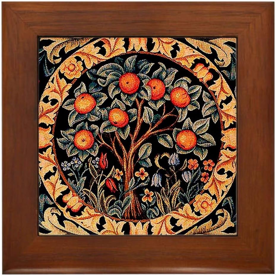 CafePress Orange Tree of Life by William Morris Framed Tile Framed Tile, Decorative Tile Wall Hanging : Home & Kitchen