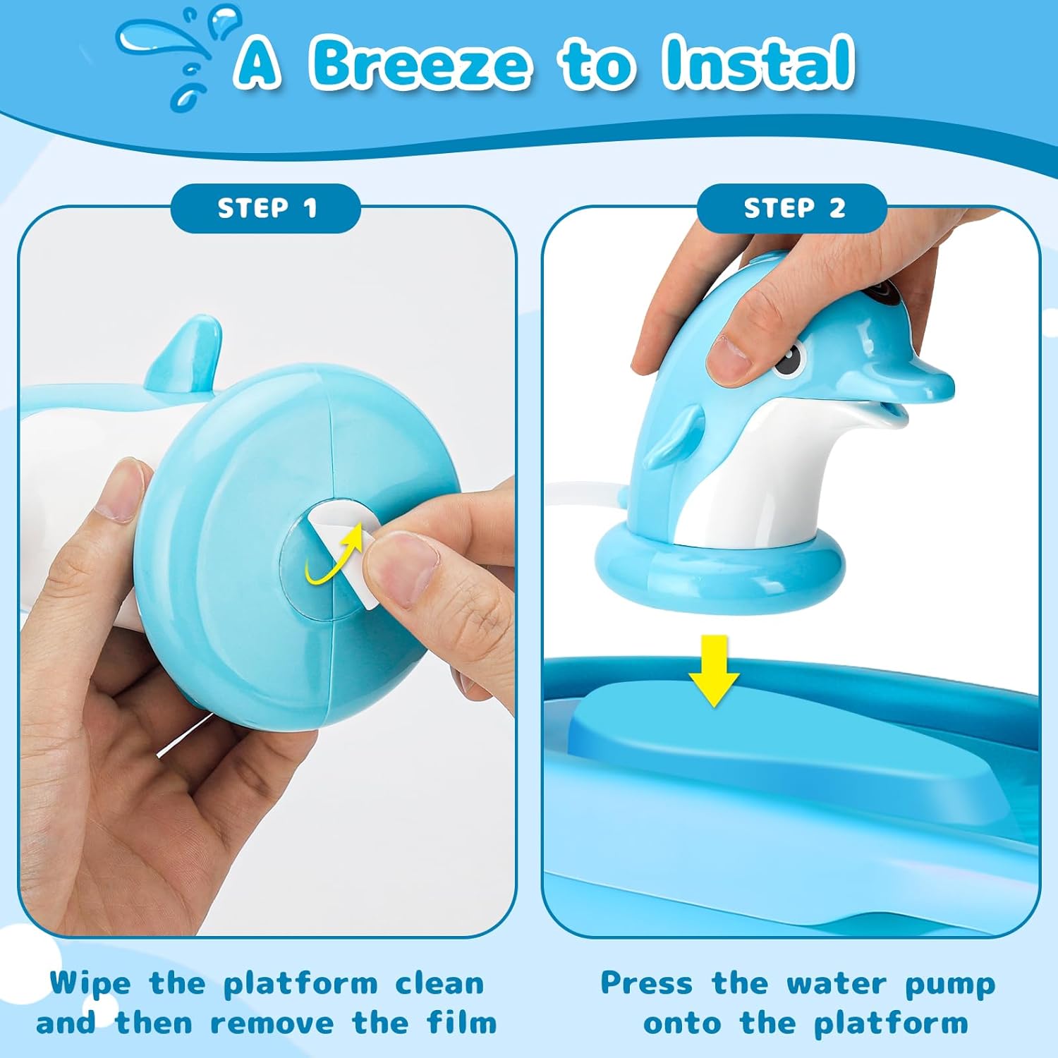 Dolphin Water Table Pump Toy for Kids - Battery Powered, 3-Hour Non-Stop Play - Summer Water Fountain Play Table with Dolphin Design (Blue)