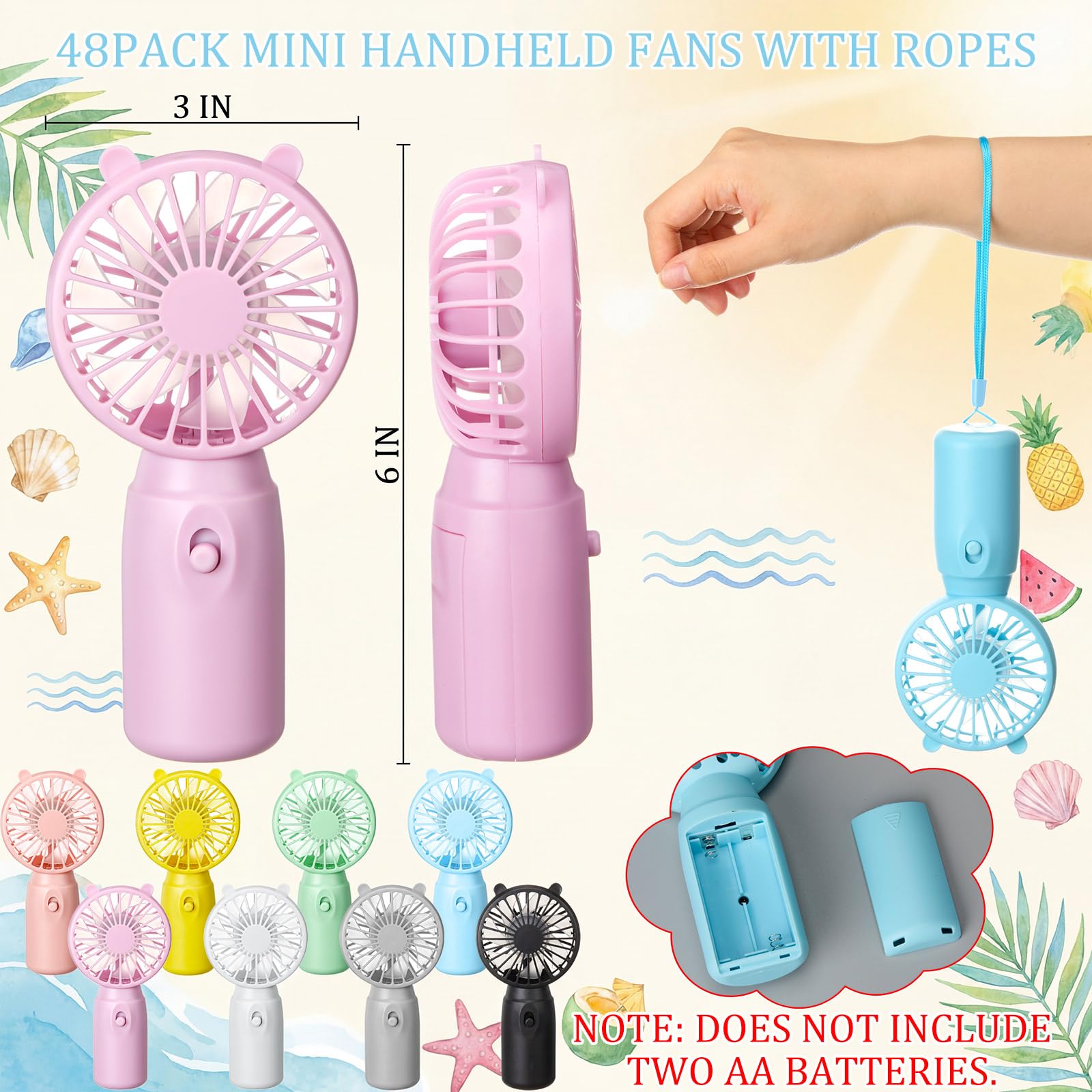 Woanger Tragbare Mini-Handventilatoren, Großpackung mit Seil, klein, batteriebetrieben, persönlicher Ventilator, kühlendes Geschenk für Sommer, Reisen, Strand, Innen- und Außenbereich, Make-up