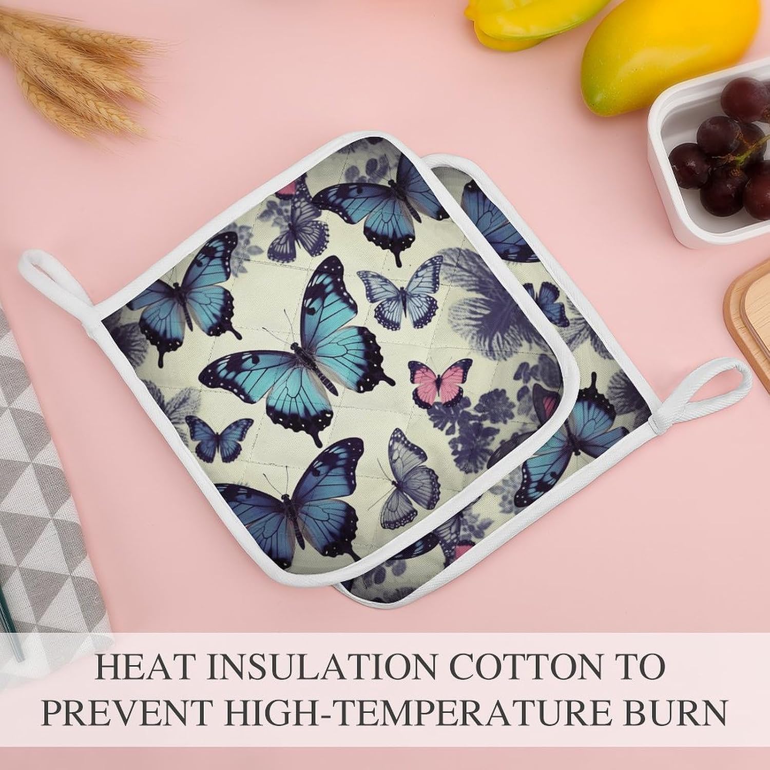 Beautiful Butterfly Polyester Heat Resistant Pot Pad Non Slip Anti Scald Hot Dish Mat Reusable Table Protector for Kitchen Hot Pot Mat Wear Resistant Heat Proof Table Pad for Countertop Dining Room