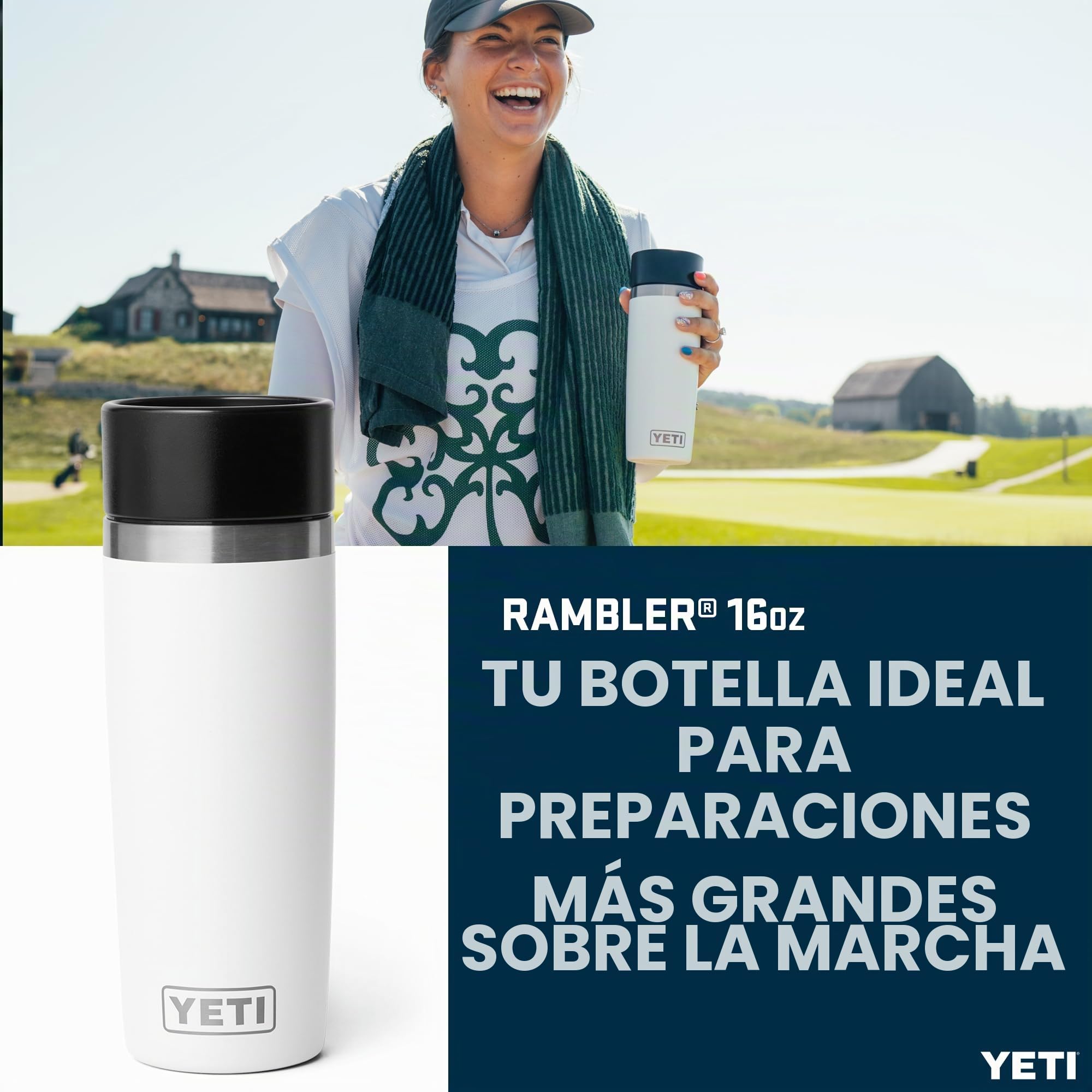 YETI Rambler 16 oz (473 ml) Travel Bottle (White) – Drinks Bottle & Coffee Flask for Hot Drinks with Leakproof Commuter Cap – Backpack-Friendly Insulated Coffee Cup – 5 Year Warranty
