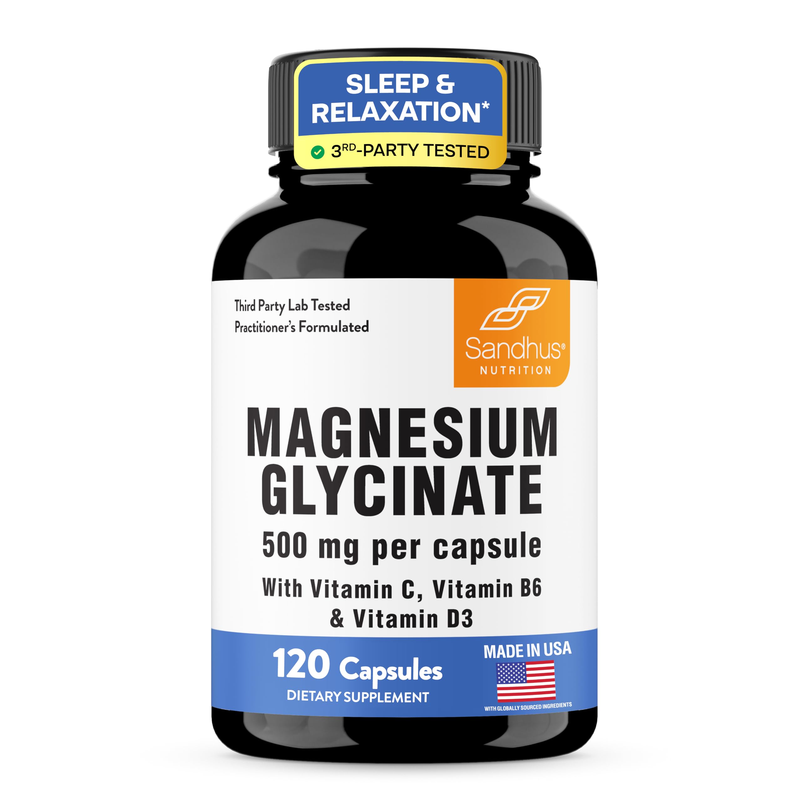 Magnesium Glycinate 500mg with Zinc, Vitamin C, D3 & B6, 120 Capsules 120 Count (Pack of 1) Magnesium Glycinate 500Mg with Vitamins