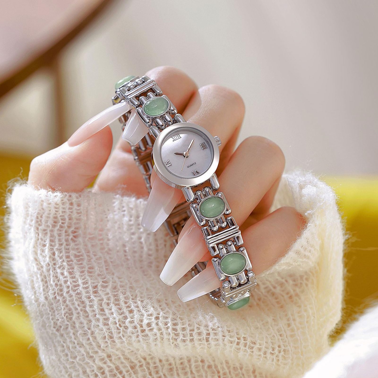 Orologio da polso vintage, impermeabile, con avventurina naturale, rotondo, al quarzo, adatto per fidanzata e moglie