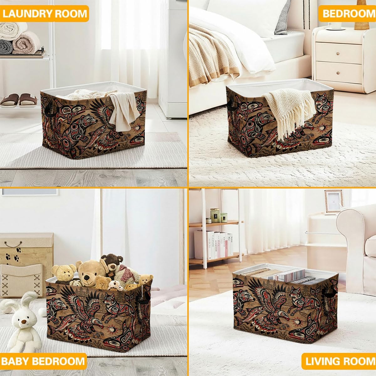 Haida Art Laundry Hamper, 56L Large Foldable Laundry Basket with Handles, for Family Clothes, Toy Storage Bin, Blankets,Decorative Organizer for Shelves & Closet Home Decor Bedroom & Nursery