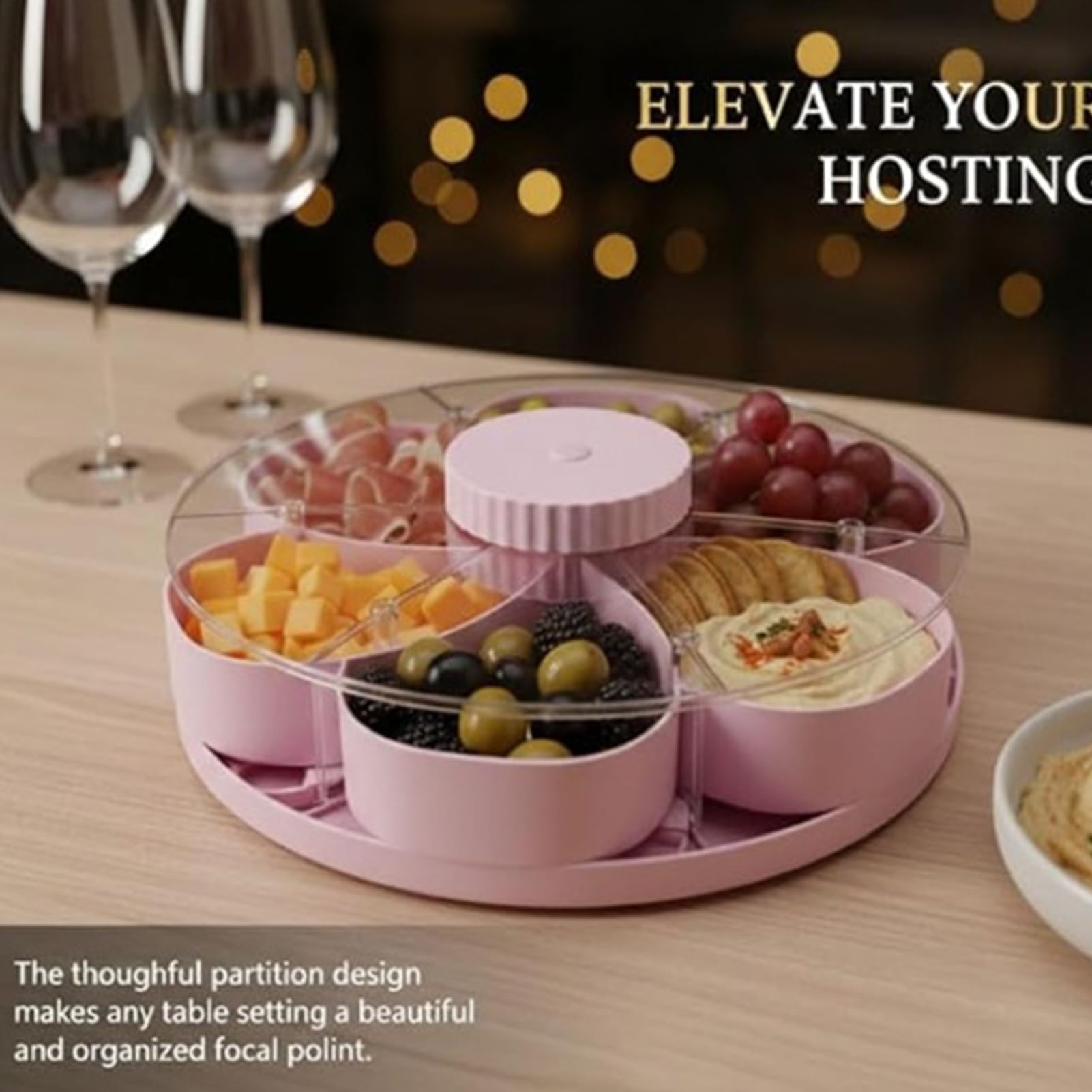 Contenedor De Aperitivos Giratorio Con Tapa Para Servir Ensalada De | Organizador De Snacks Con Compartimentos para Hogar Apartamento Comedor Salón Picnic Jardín Barbacoa Camping