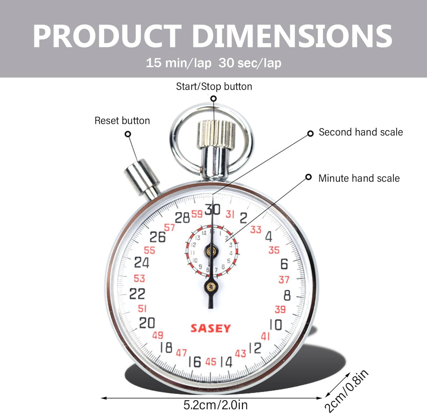 Mechanical Stopwatch 30s Handheld Analog Stopwatch with Pause Stainless Steel Stop Watches Timer for Sports Referee Running Cycling Count Mechanical Analog Stopwatches..