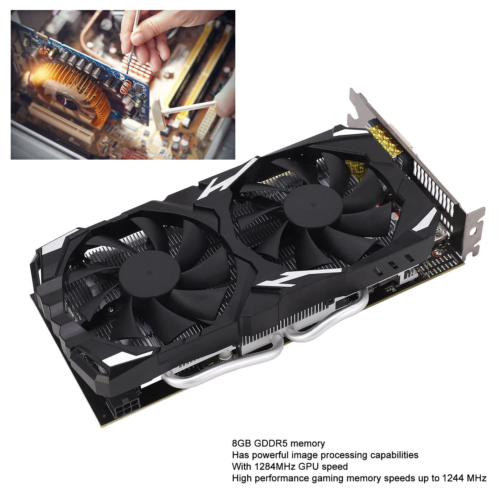 Tarjeta gráfica RX 580 8GB GDDR5 256bit con ventiladores de refrigeración duales Tarjeta gráfica para juegos para 1080p