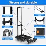500 LBS Pliable Dolly Cart, Dolly pliable avec 6 360° Roues rotatives et 2 Ropes, Camion à main pliant, Léger et pratique,Platform Cart for Bagage,Maison,Voyage,Déplacement,Bureau