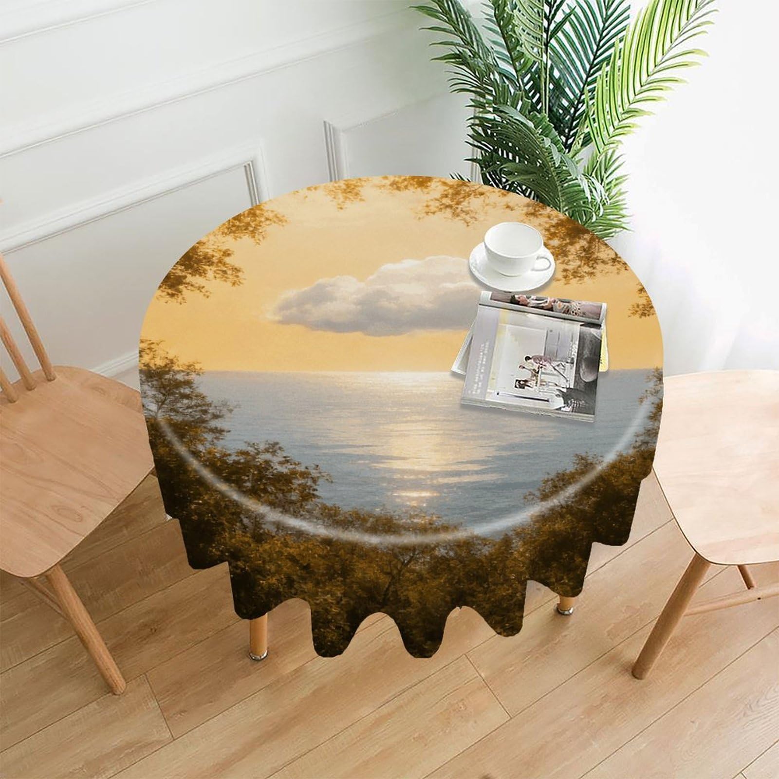 LDGSUPH Serenity Round Tablecloth Cover Washable Luxurious Fabric Table Cover Decor Wrinkle Free Fashion Round Table Cloth for Home Dining Kitchen Party 60 in