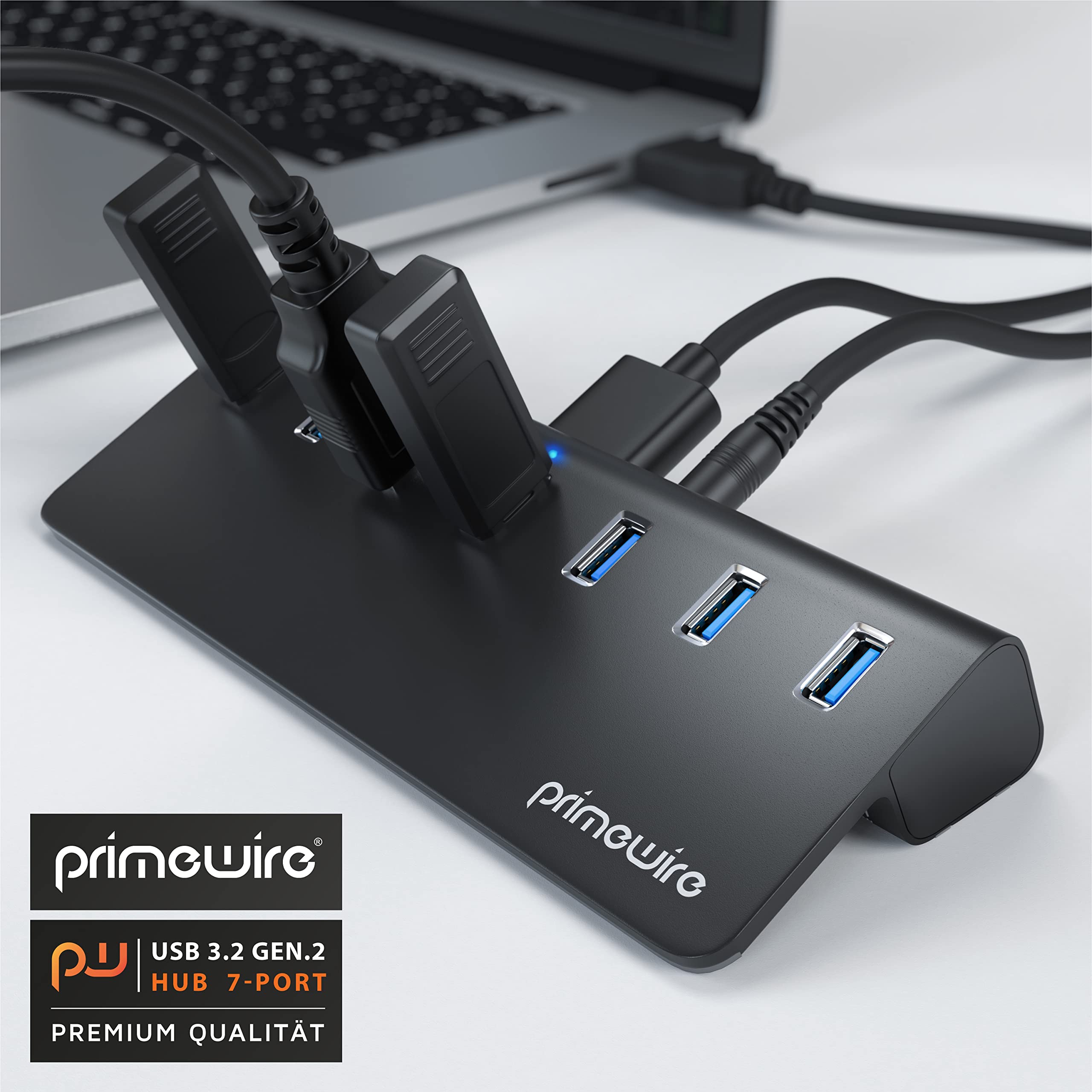 CSL 7 Port USB 3.0 Hub aktiv - 10 Gbit/s - 7 Port Verteiler – mit Netzteil aktiv - USB-Kabel, Stromversorgungskabel – Aluminiumgehäuse - PC Notebook Laptop - Windows 7 – 11, kompatibel USB 3.2 2.0