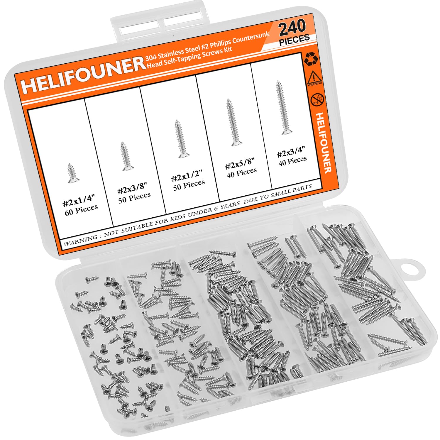 Stainless Steel Wood Screws - 240 Piece Set -7