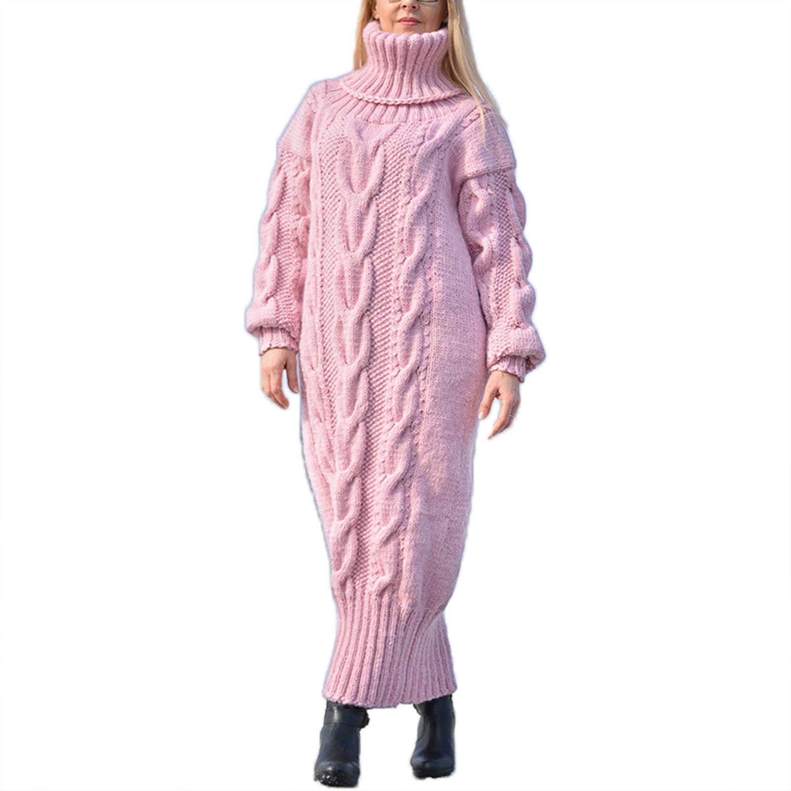 Each Women Women's 24 Knitted Dress Long Soft Rib Knit Jumper Turtle Neck Loose Max Pullover Sweater Jumpers Dress