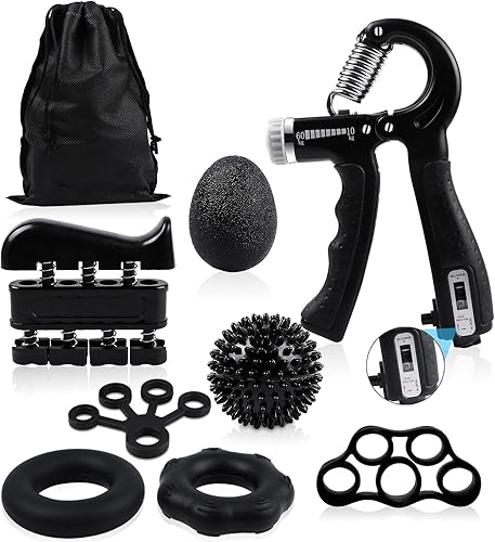 Paquete de 8 fortalecedores de agarre de mano con contador, entrenador de fuerza Hesento Grip, fortalecedor de antebrazo de mano ajustable,