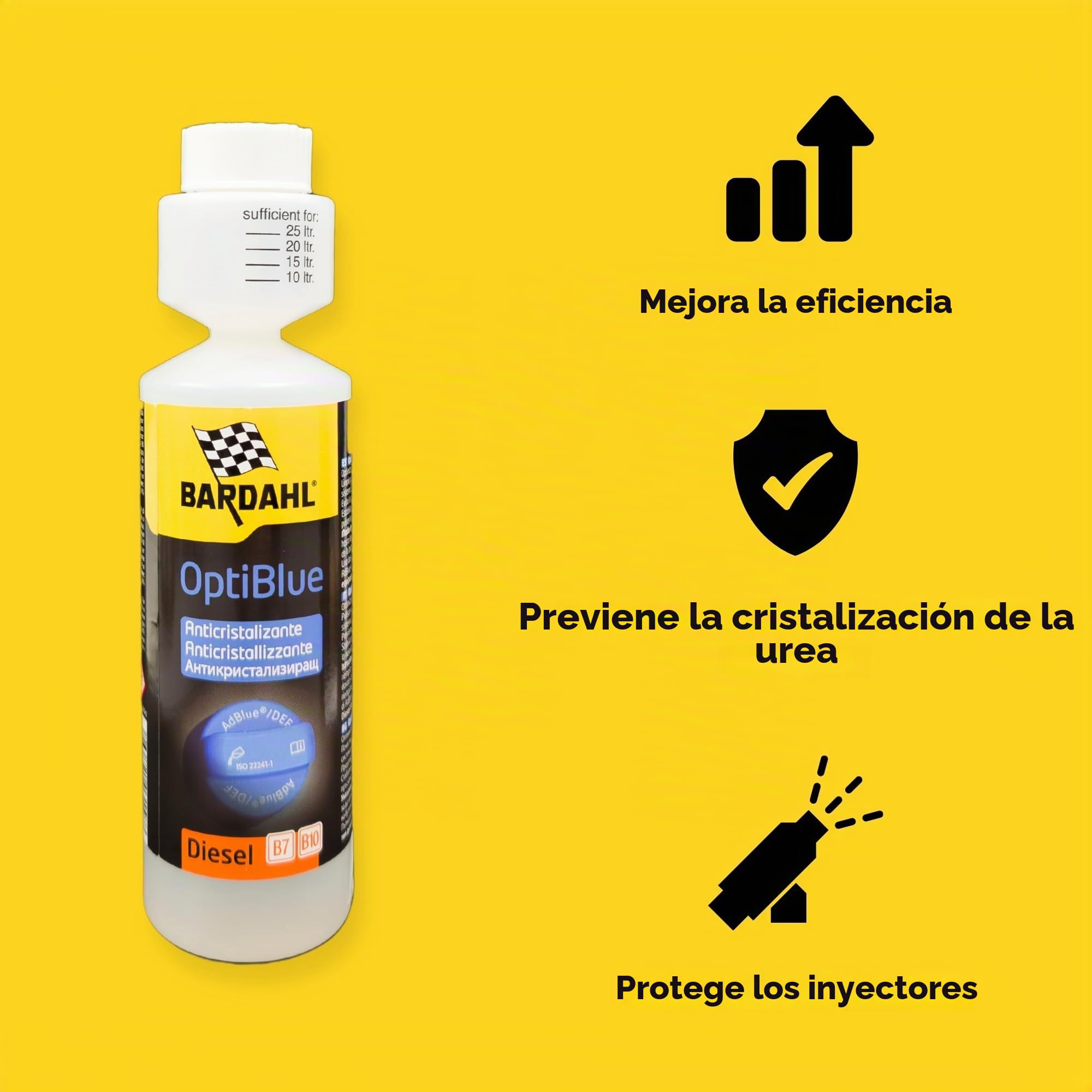 Bardahl - OptiBlue - Aditivo Antiincrustante para AdBlue, Mejora la Eficiencia, Limpia el Sistema SCR y Protege los Inyectores AdBlue, para Automóviles Diésel con SCR AdBlue, 250 ml