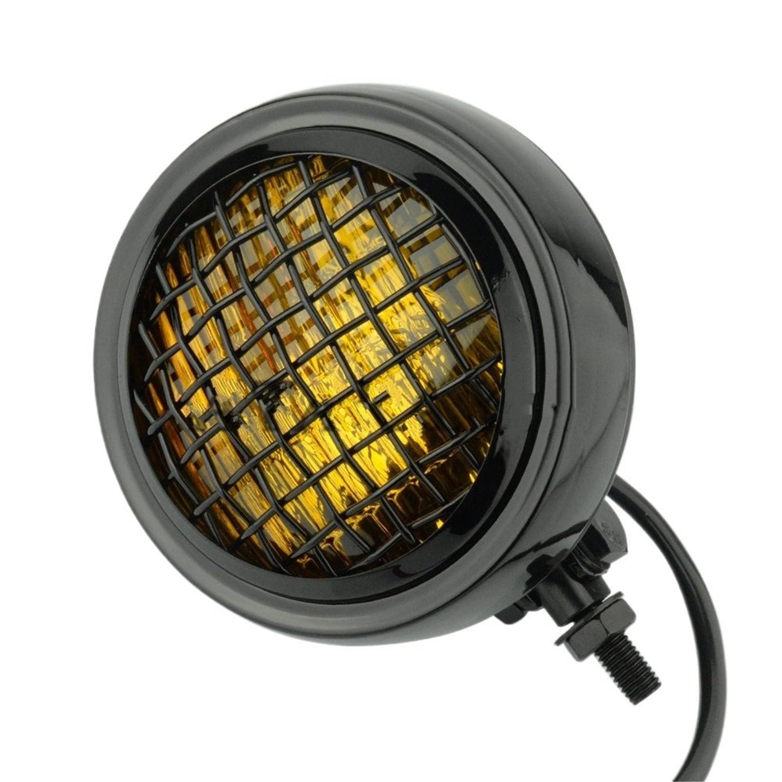 Światło Do Jazdy Pasuje do Harley Chopper 4.5 "reflektor uszczelniona lampa żarówka motocykl Cafe Racer lampa czołowa z osłoną grilla Reflektory motocyklowe(Black Amber)