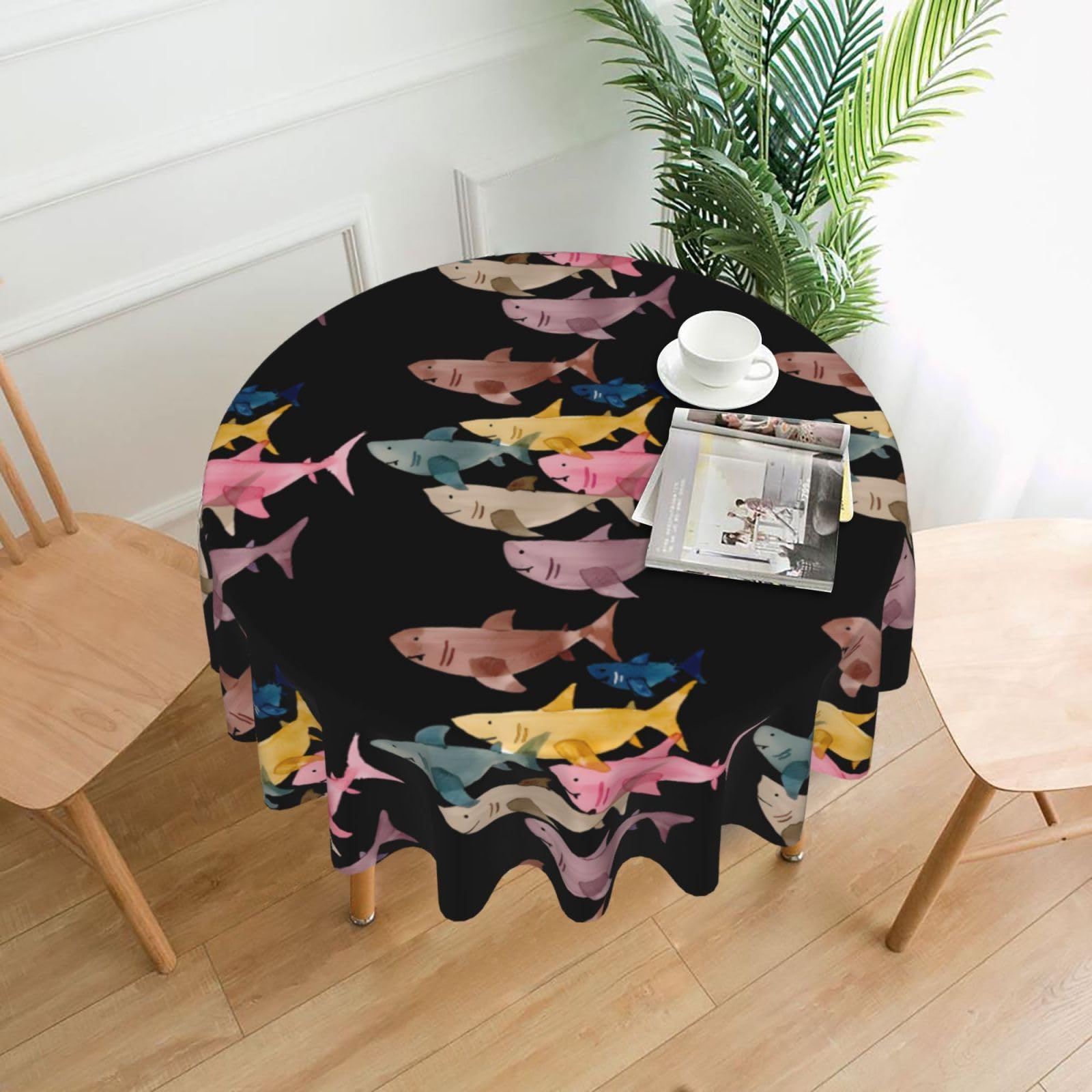 WHJSHOP Colorful Fish Prints Round Table Throw 60 Inch – Waterproof Table Cover for Dining, Coffee Tables, Parties & More - Soft, Wrinkle-Resistant Table Layer