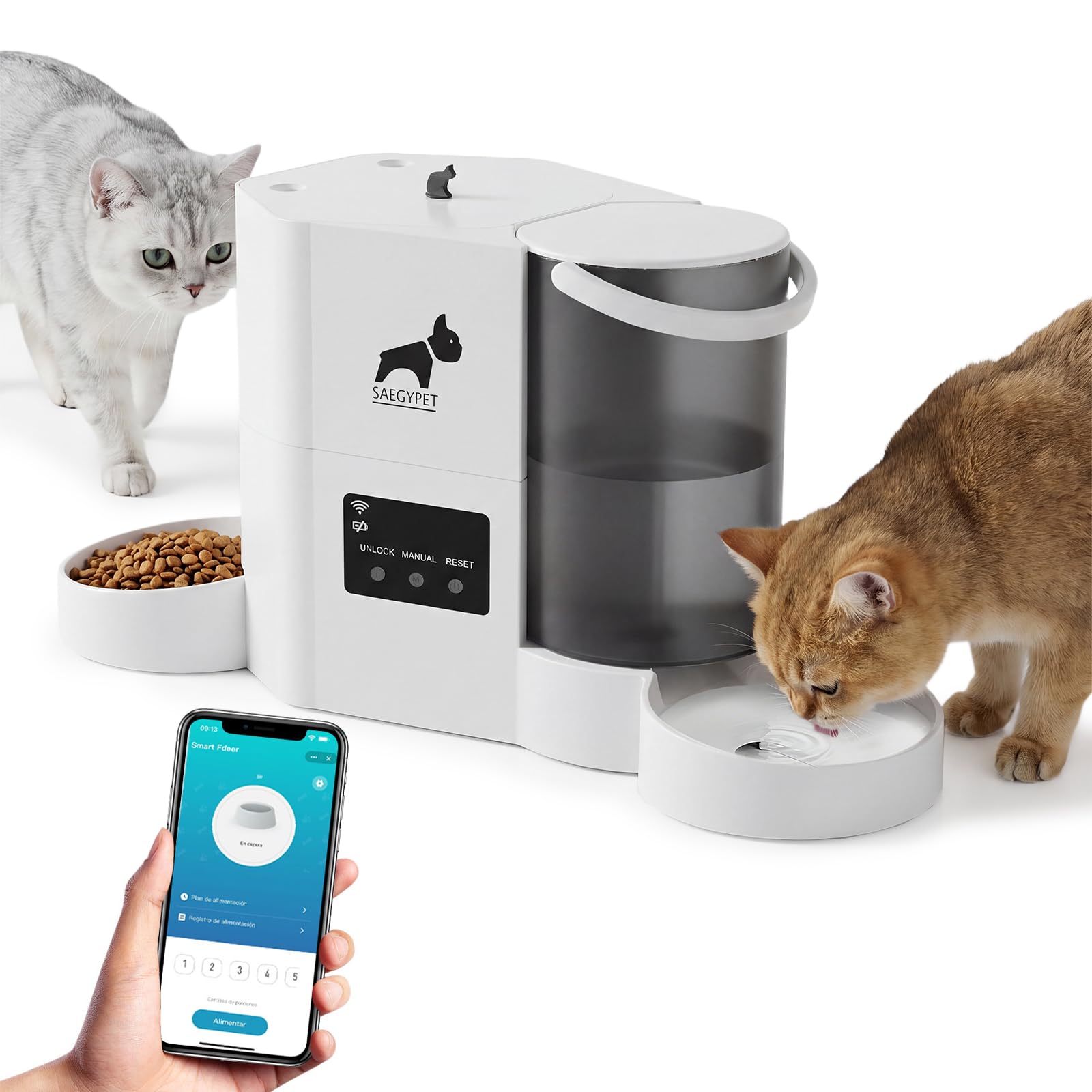 Amazon | 自動給餌器「SAEGYPET」2 in 1 自動給餌器3L大容量 給水器2L