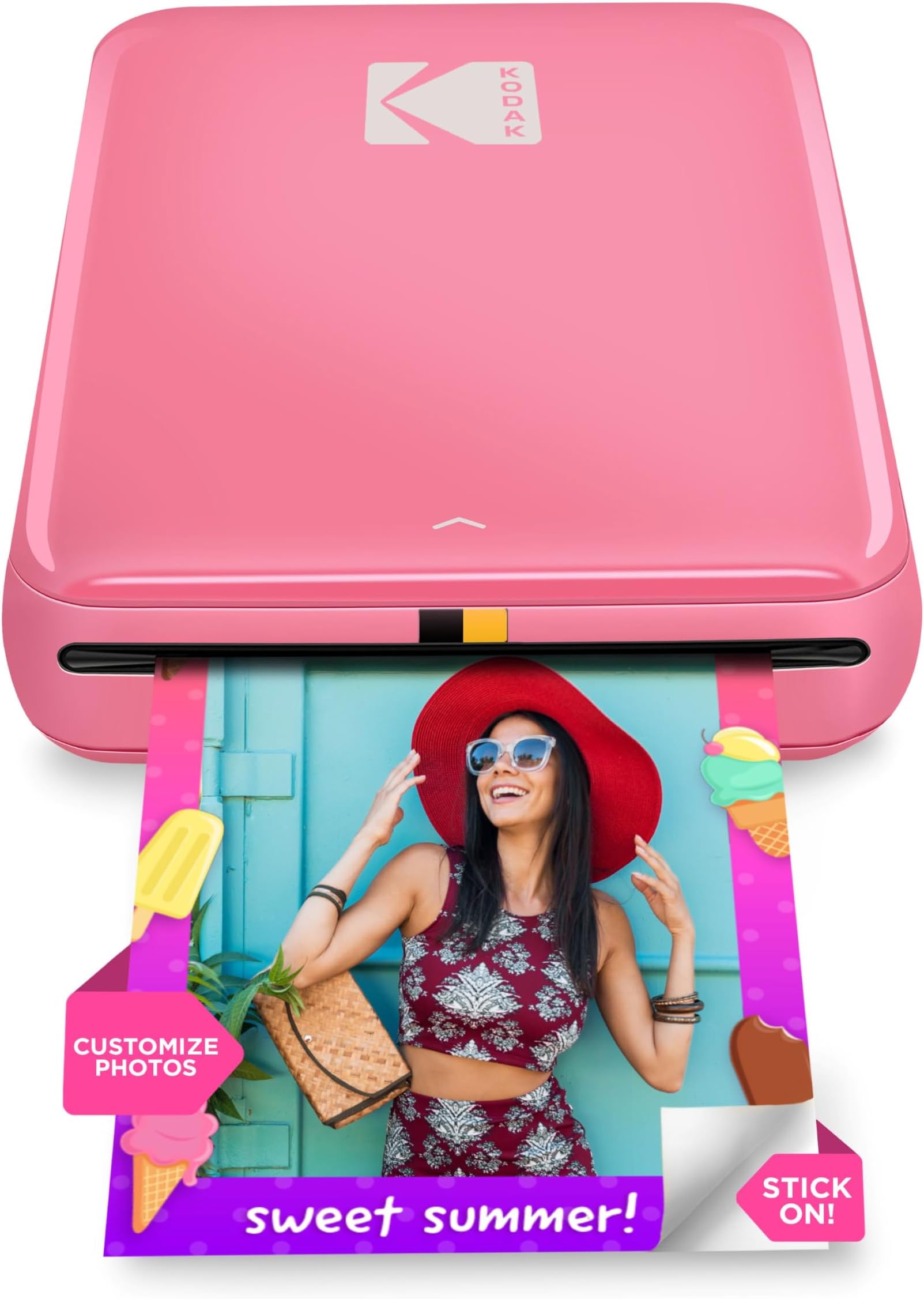KODAK Step Instant Photo Printer With Bluetooth/NFC, ZINK Technology & KODAK App for iOS & Android (Pink) Prints 2x3” Sticky-Back Photos.
