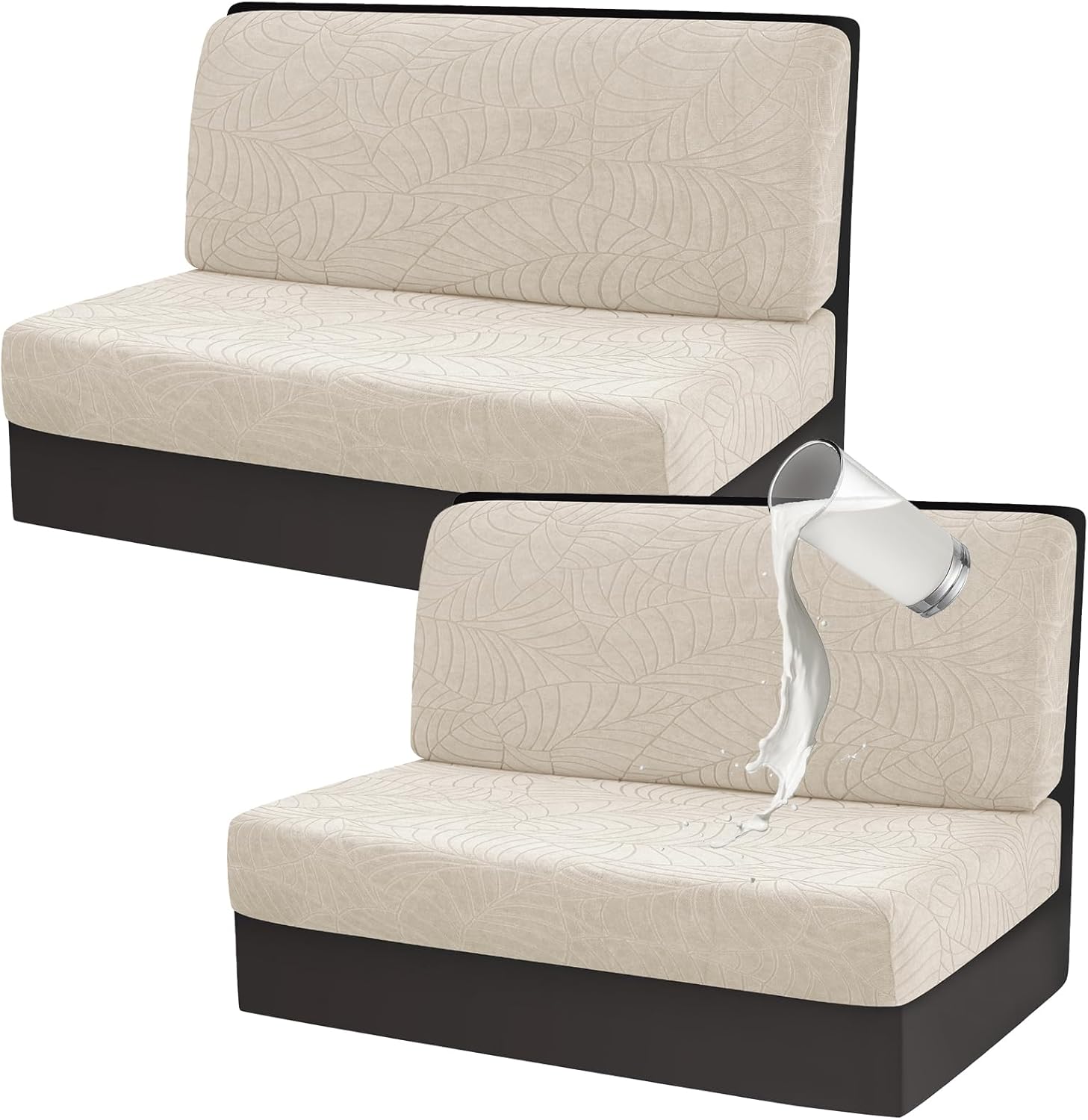 Gollense RV Dinette Cushion Covers, Waterproof Stretch Camper Cushion Covers, Sectional Replacement Bench Seat Cover Set for Travel Trailer Couch - 2 Backrest Cover & 2 Bench Cover (Beige)