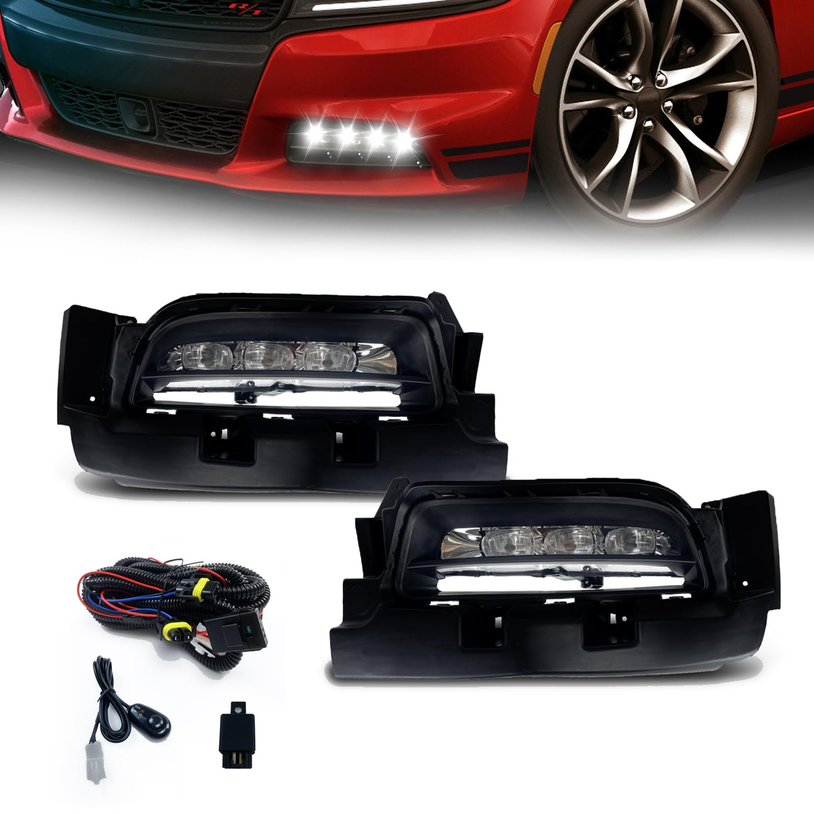 Boxlight LED Fog Lights Compatible With 2015-2020 Dodge Charger, Bumper Fog  Lamps Assembly with Switch and Wiring Harness, Driving, Fog & Spot Lights