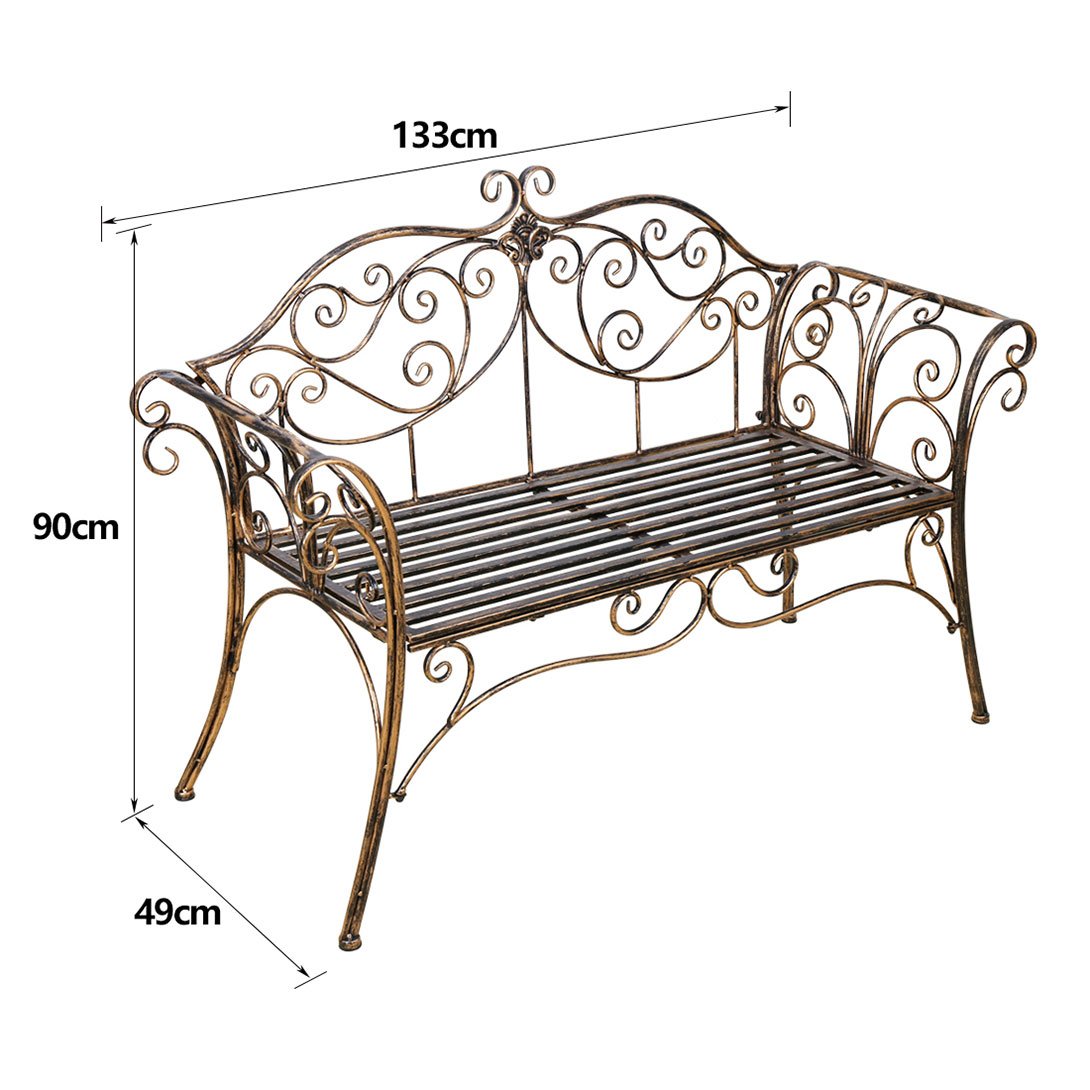 HLC Gartenbank Metall Sitzbank mit Rückenlehne & Armlehne Eisenbank für 2-3 Sitzer Ruhebank Retro-Stil Bank für Garten Park Balkon (Bronze)