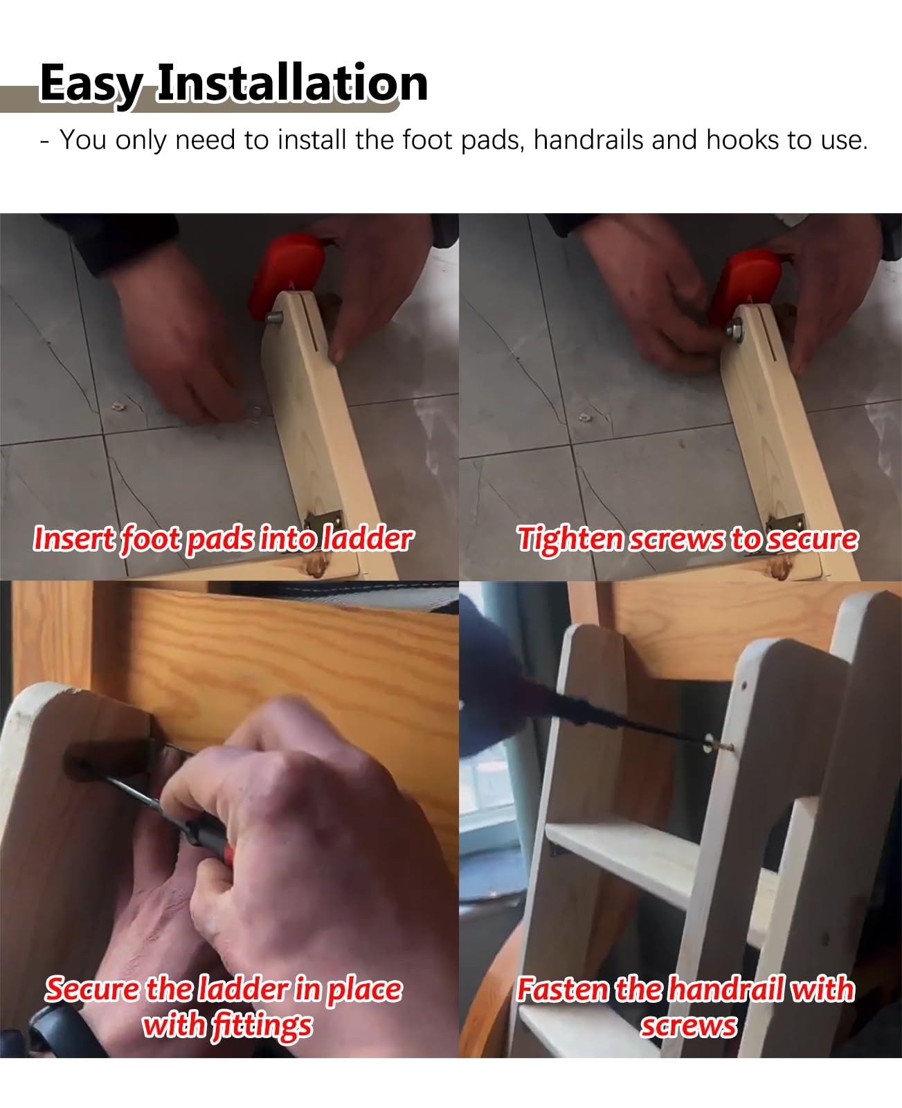 Escaleras para Áticos Escalera de Madera para Ático, Escalera de Incendios, Escalera para Loft con Alfombrillas de Goma Antideslizantes + Herrajes, Escalera de Carga para Subir Al Ático para Literas(N