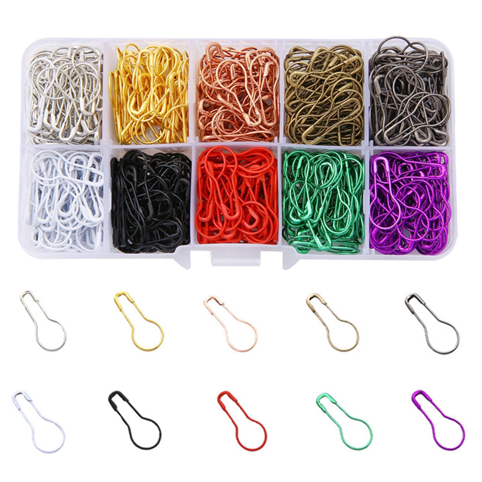 300PCS Bulb Safety Pin Clips, 10 Colors Pear-Shaped Locking Gourd Pins, Small Knitting Stitch Markers for DIY Crafting, Sewing, Clothing Making and Knitting Projects