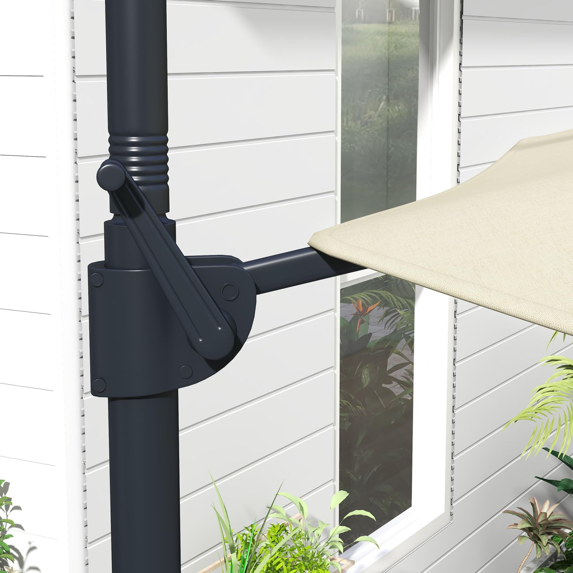 Outsunny Sombrilla de Jardín Ø294x242 cm Altura Ajustable Patio Crema | Parasol de Terraza, Poste Giratorio 360°, Ángulo de Techo Ajustable, Ventilación Superior, para Piscina