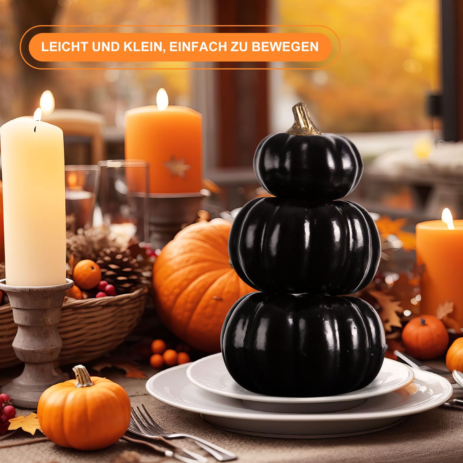 Benjia Kürbis Herbst Dekorationen, Mini Klein Draußen Künstlich Gefälscht Schaum Simulation Kürbis Herbst Bauernhaus Deko für Halloween Thanksgiving Tisch Dekorieren (12 Stück, Schwarz)