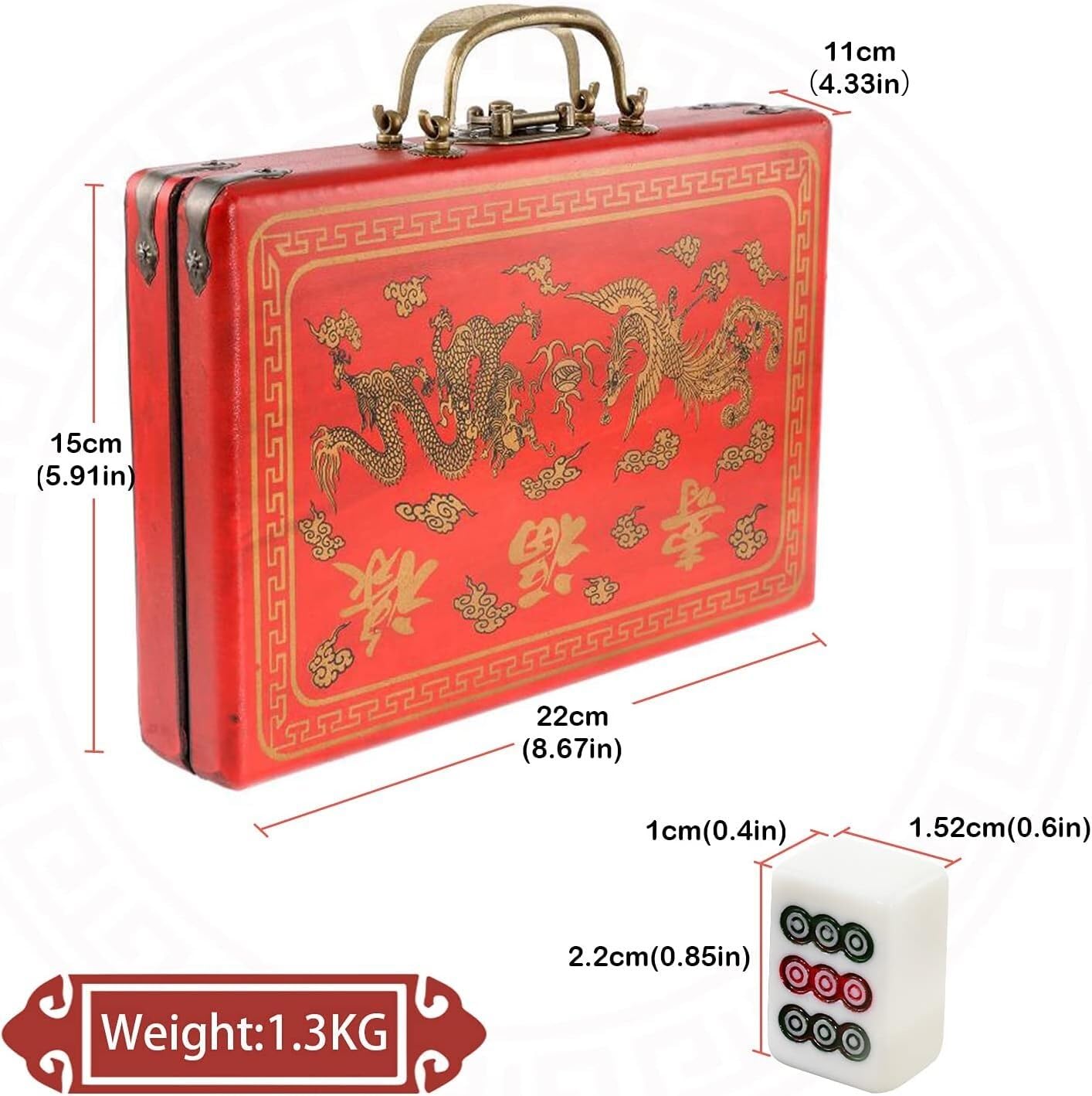 Mini Chinese Majong Set Solid Mahjong Game 144PCS Mahjong Tile Set 2PCS Dadi e Custodia in Pelle(8.7''X4.3''X5.9'')