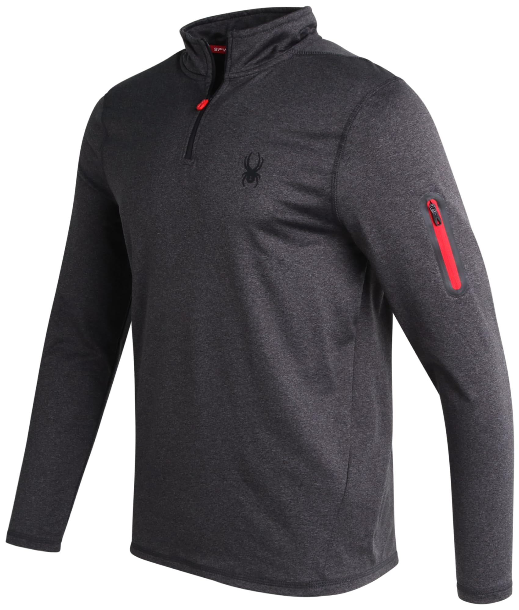 Spyder Mens Mock Neck Sweatshirt - 1/4 Zip Athletic Performance Quarter Zip Pullover Men Long Sleeve Workout Shirts for Men, Charcoal Heather, Medium