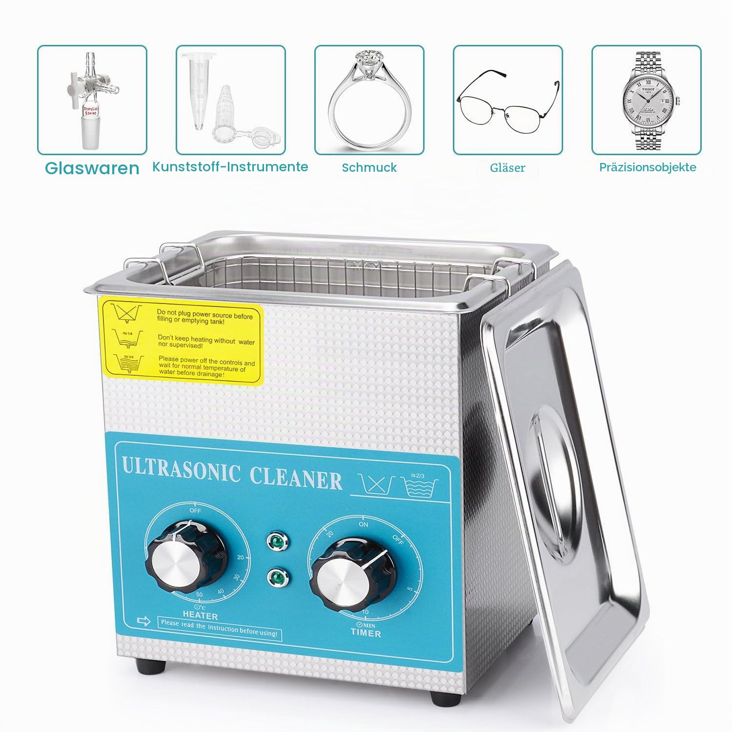 stonylab Ultraschallreiniger, 304 Edelstahl Allzweck-Ultraschallreiniger mit Mechanischem Bedienfeld für Heizung und Zeitschaltuhr für Labor 40kHz 220V, 2L