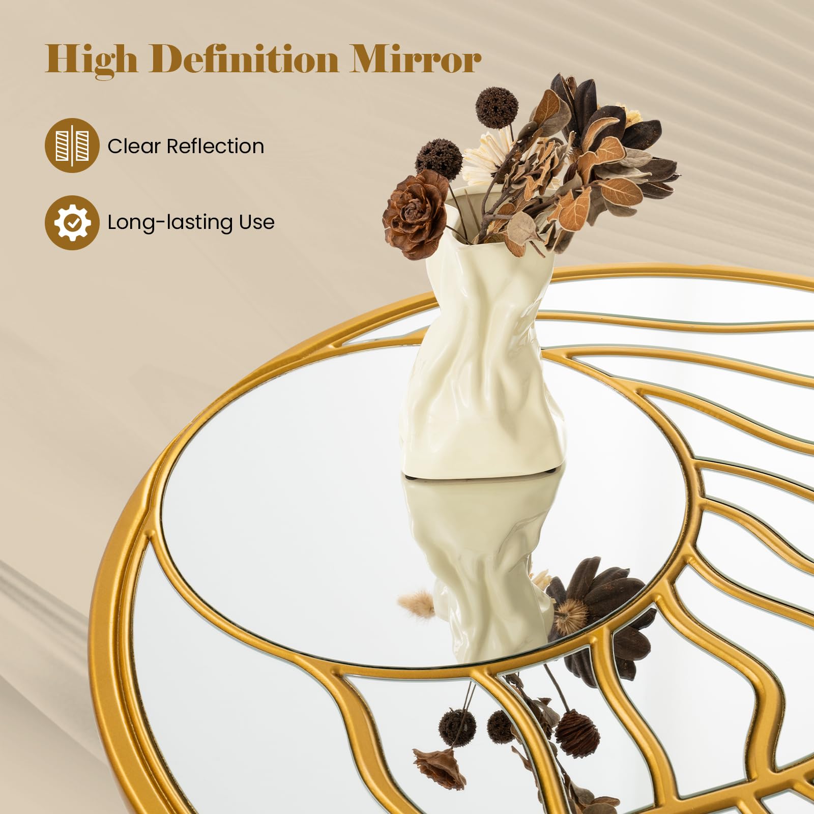 LIFEZEAL Specchio da Parete Rotondo, 80cm, Specchio Decorativo con Cornice Dorata, per Ingresso, Salotto, Camera da Letto, Bagno, Moderno, Appendere a Muro, Alta Definizione, Sicuro, Mirror