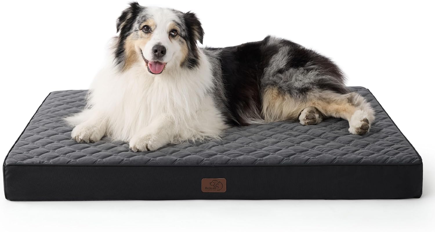 Bedsure Orthopedic Dog Bed for Extra Large Dogs and Crate - Thick Memory Foam Pet Mattress with Removable Washable Cover and Egg Crate Foam, Suitable for Pet Up to 100 lbs, , Black