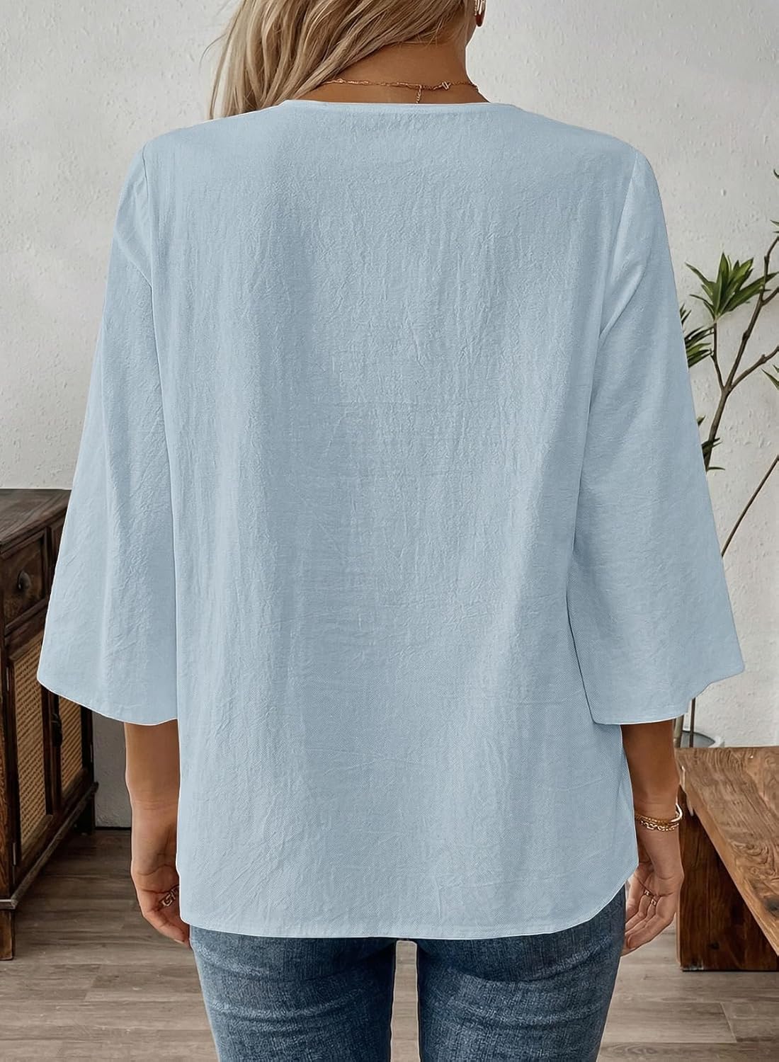 EVALESS Boho Tops for Women Blouses Dressy Casual V Neck 3/4 Sleeve Shirts Spring Outfits Trendy Vacation Clothes - Image 4