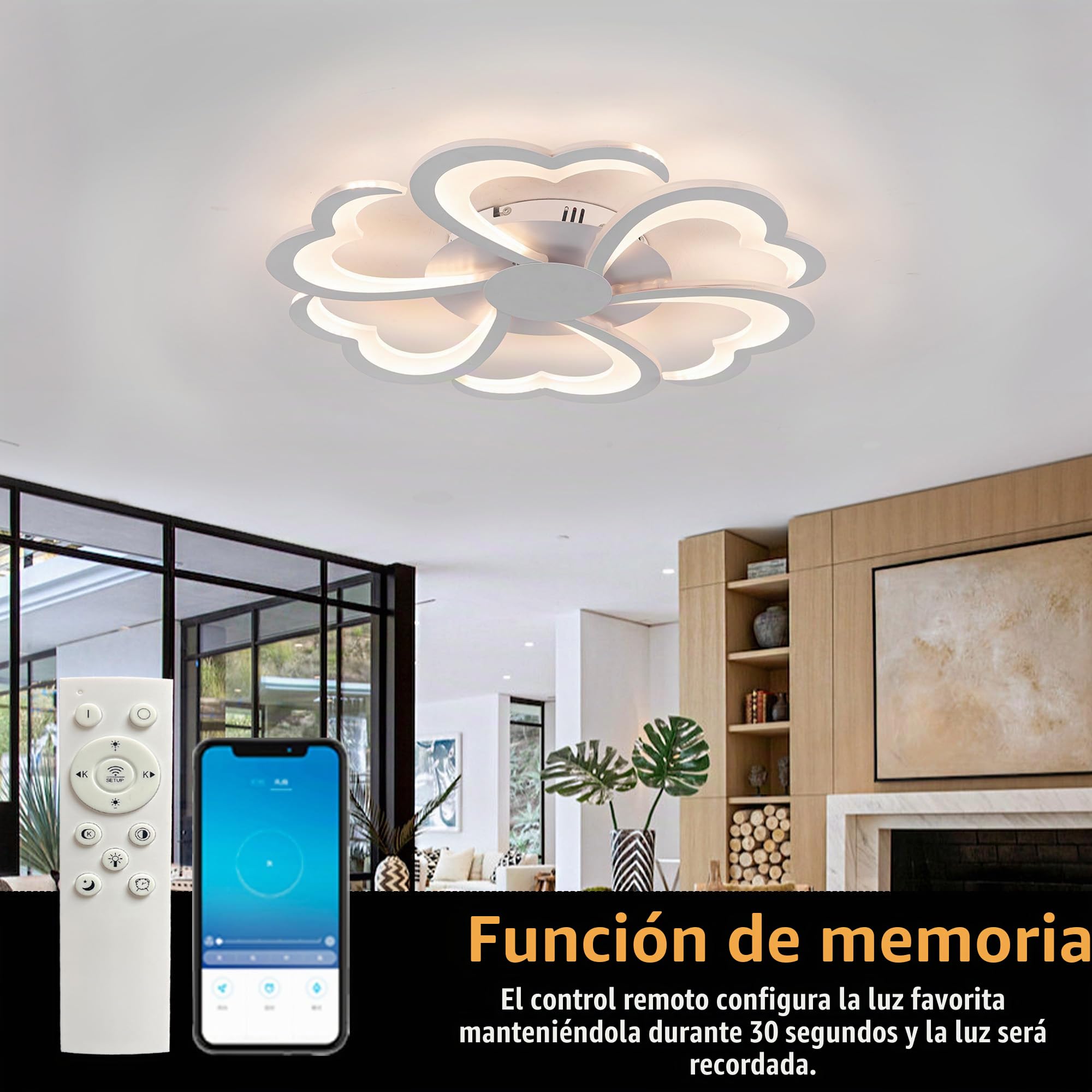 7200 Lúmenes,Lampara Techo,Flower Modern,Lámparas de Diseño de Techo,3000K-6000K,Función De Memoria,Regulable,Lamparas Techo Luz,Suave 72W,Adecuado Para Sala De Estar Dormitorio Comedor Cocina