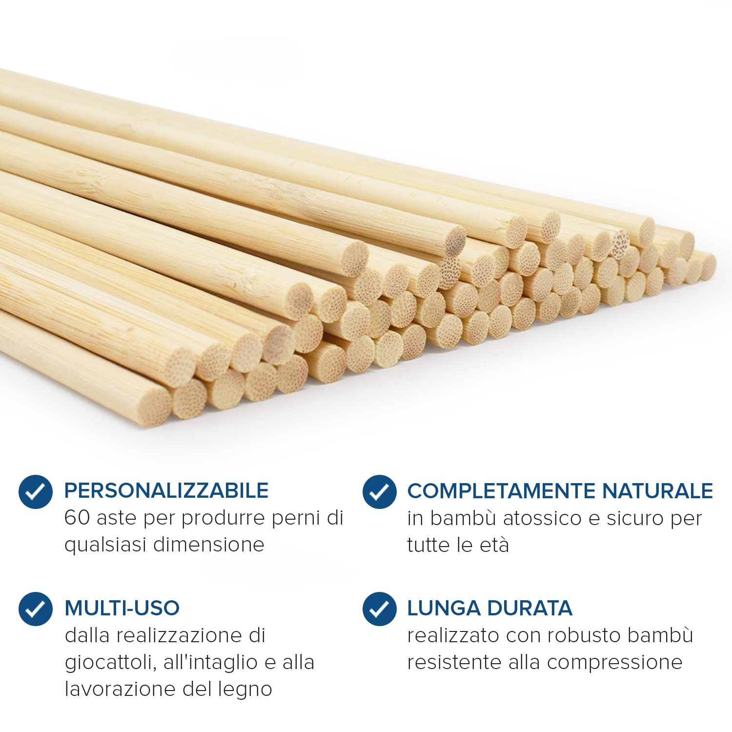 Uxcell Bastoncini In Legno Di Bambù, 50 Cm, 20 Pezzi, 3 Mm, Per