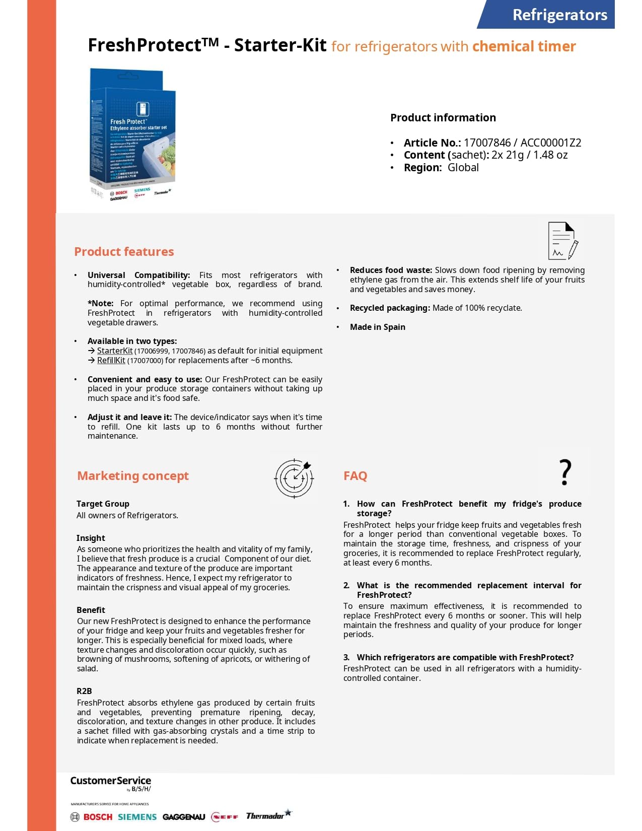 Kit Avviamento Fresh Protect con Ricarica e Panno Microfibra – Filtro Assorbitore Gas Etilene per Frutta e Verdura – Mantiene Freschezza al Frigorifero compatibile con Bosch Siemens Neff