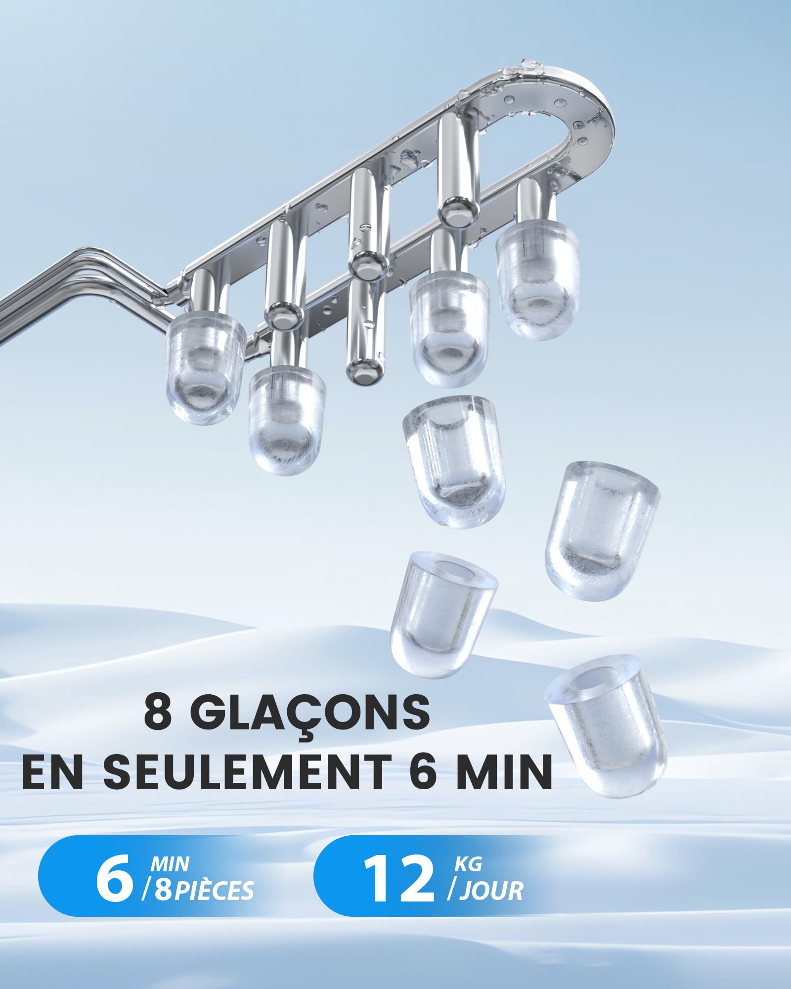 EASYERA Machine à Glaçons, Design Compact et Fin, 12 Kg/24H | 2 Tailles de Glaçons, Machine a Glacons Autonettoyante, Ice Maker Pour maison/ cuisine/ bureau/ bar/ camping