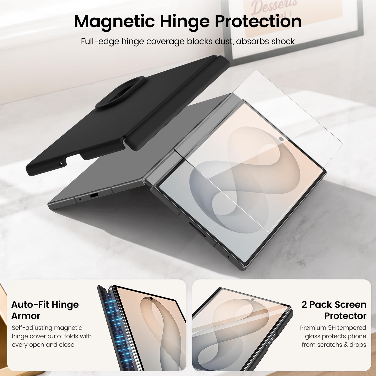 GOODVISH Custodia per Samsung Z Fold8 con 2 pellicole protettive, colore | Custodia magnetica 3 in 1 per Galaxy Z Fold8 Wide, custodia protettiva per fotocamera, fodera in morbida microfibra, antiurto