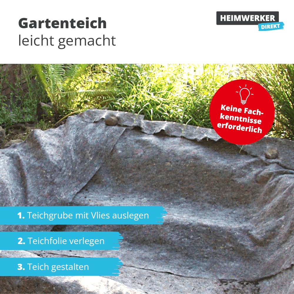 Alfa Teichvlies 300 g/m² Schutzvlies 1 m x 50 m – Schutzvlies (50 m²) | Profi-Qualität – Zum Schutz von Teichfolien gegen Beschädigungen - Unterlage für Pools – 100% Recyclingmaterial
