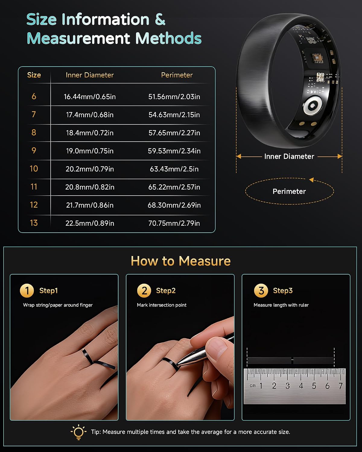 Smart Ring for Women Men, Health & FitnessTracker Ring, Brushed Gold,#7 | Heart Rate, HRV, 5GPS Sport Mode,5-9 Days Battery Life,No Subscription Fee, IP68 Waterproof for iPhone 10.0+ & Android 5.0+