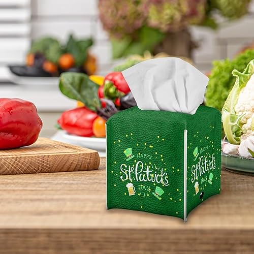 Miniatura 4 de Zanxiantu Caja de pañuelos de cuero para el día de San Patricio, soporte cuadrado para caja de pañuelos para el hogar, organizador de papel