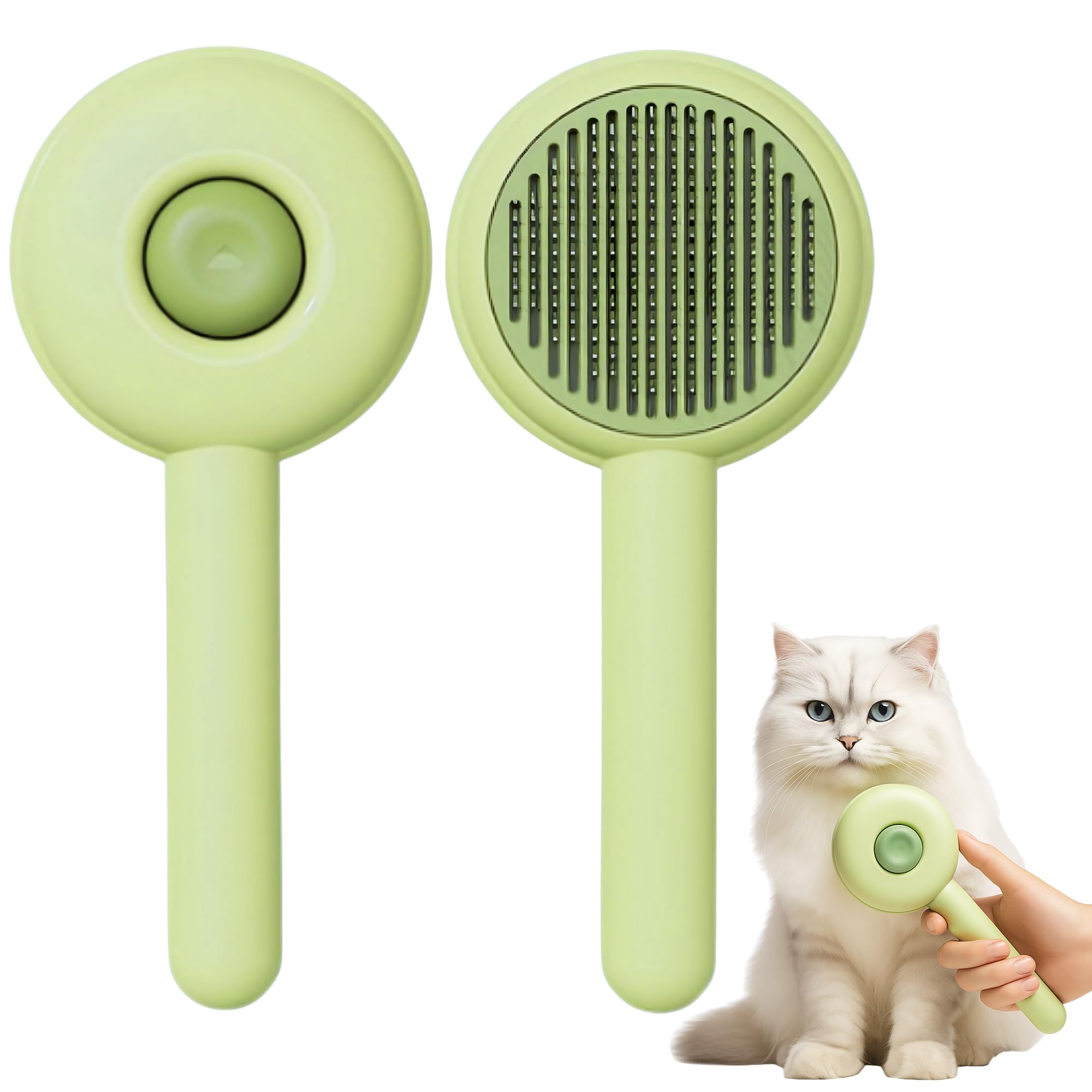 Yuppy Puppy Self Cleaning Slicker Brush Pet Hair Grooming Comb Pet Massaging Tool and Shedding Brush for Long or Medium Haired Dogs and Cats (Green)