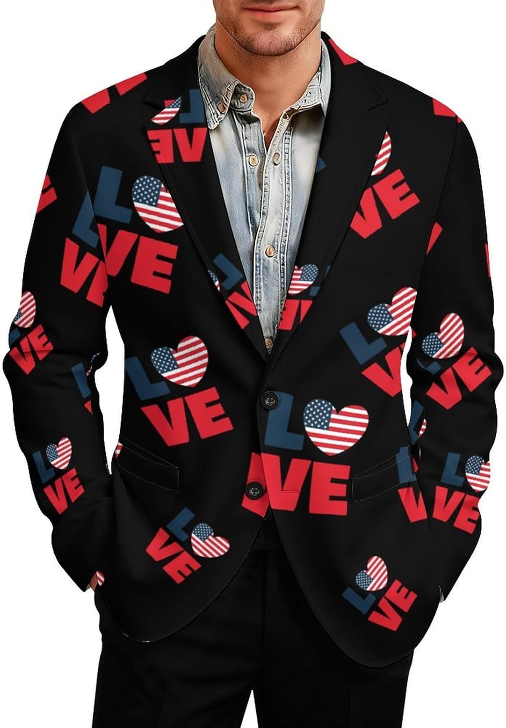 L Love US Trendy Men's Two Button Suit Funny Casual Slim Fit Blazer Coat Tuxedos Jackets